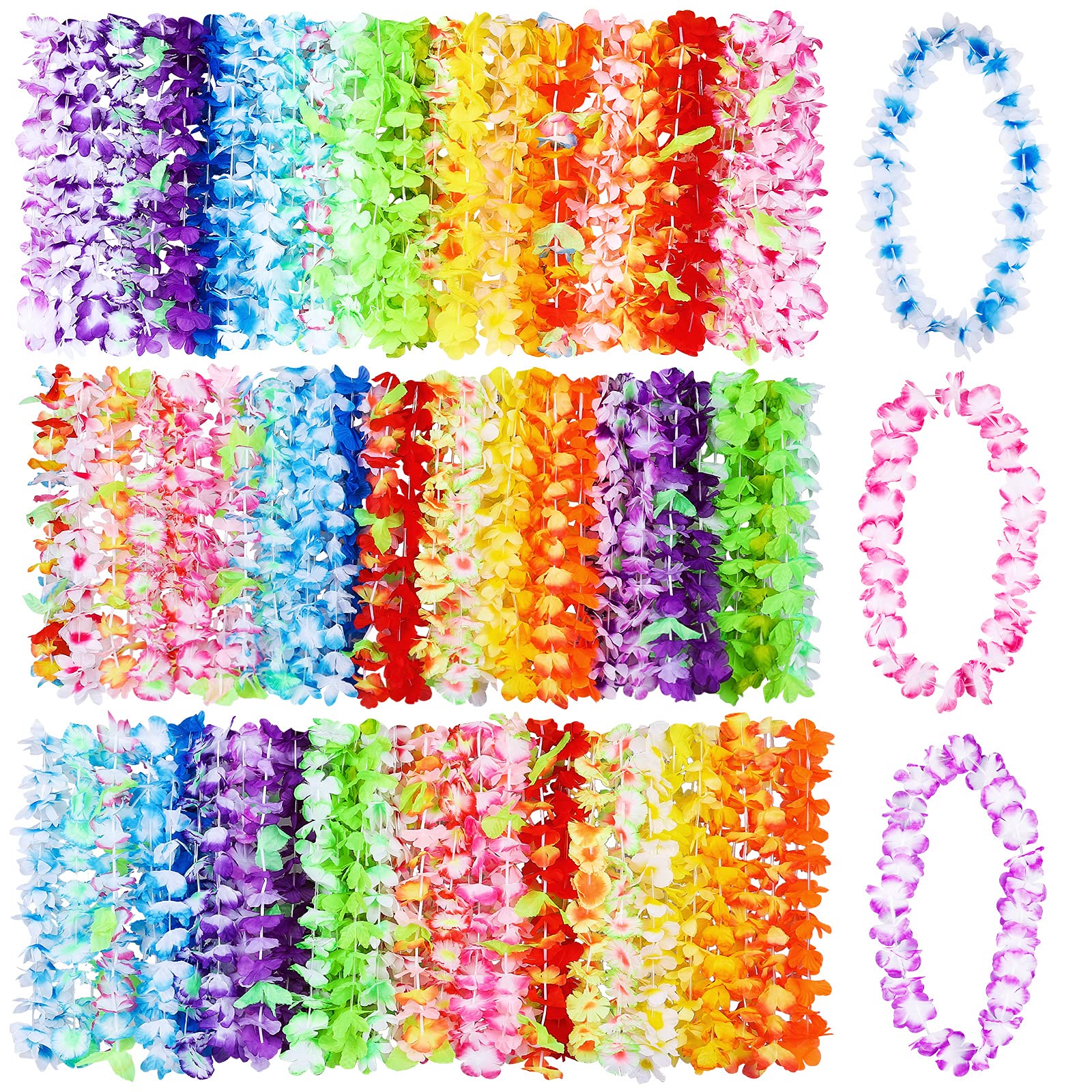 144-Piece Hawaiian Garland Party Decorations Set - 36 Vibrant Color Tropical Leis Necklaces for Luau, Beach & Summer Parties - Perfect for Hawaiian Theme Decor, Poolside Events & Tropical Celebrations
