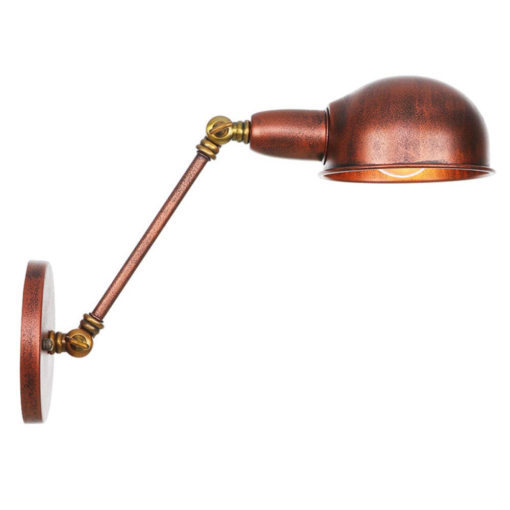 Vintage Industrial Adjustable Swing Arm Wall Sconce Light - Rusty Red Gold Finish with Resin Lampshade, E27 Bulb Compatible - Rustic Loft Lighting for Living Room, Bedroom, Dining Room, Cafe and Office Decor