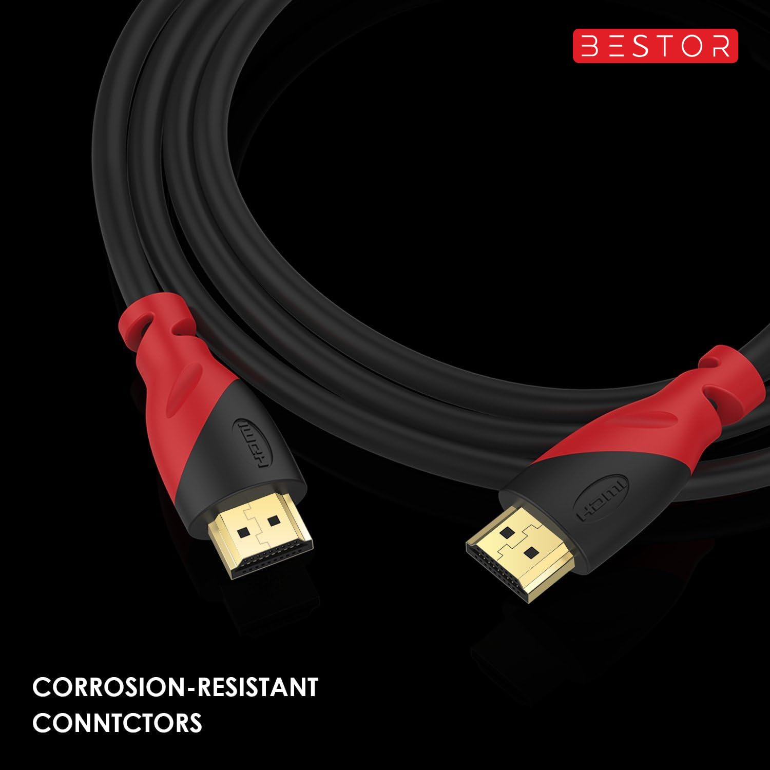 BESTOR 4K 60Hz HDMI Cable with ARC Support - 3M PVC Braided Cord for Smart TV, Laptop, Monitor, Projector (Red/Black) - Perfect for Home Theater, Gaming & Office Setup - Pack of 1