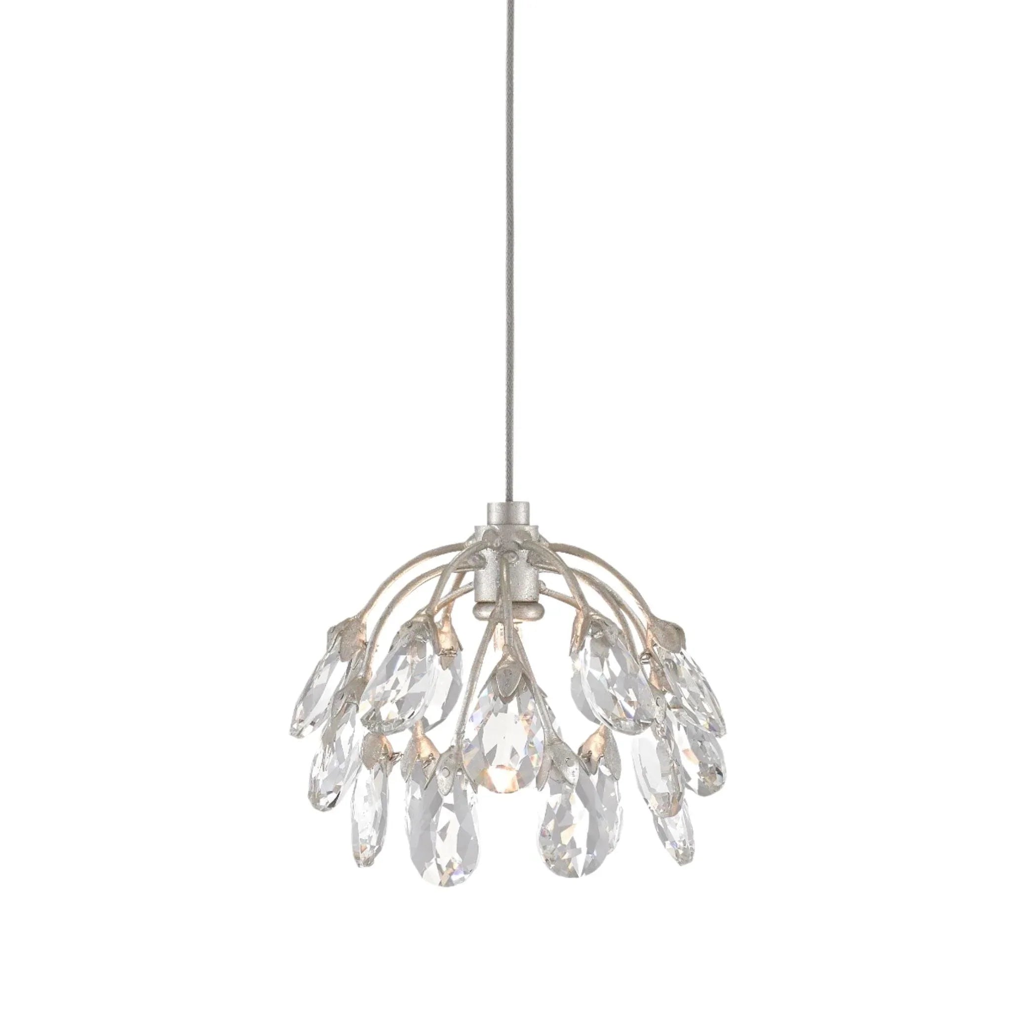 Elegant Crystal Flower Silver Pendant Light - Vintage Chandelier for Dining Room, Bedroom & Living Room Decor