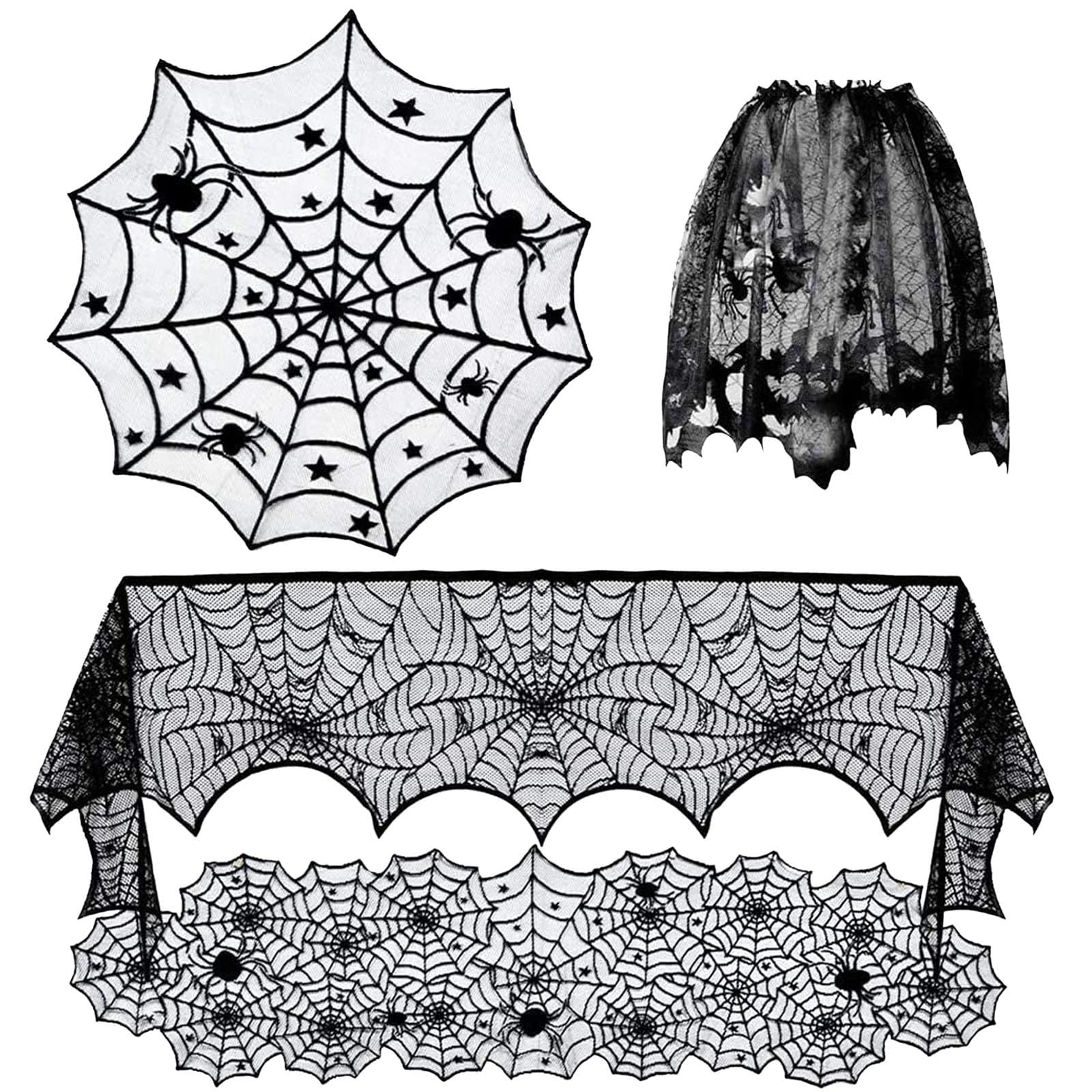 Halloween Decorations Black Lace Tablecloths & Table Runners - Elegant Curtains for Doors, Fireplace Scarves, Stove Covers & Lampshades - Perfect for Bachelorette Parties & Spooky Home Decor
