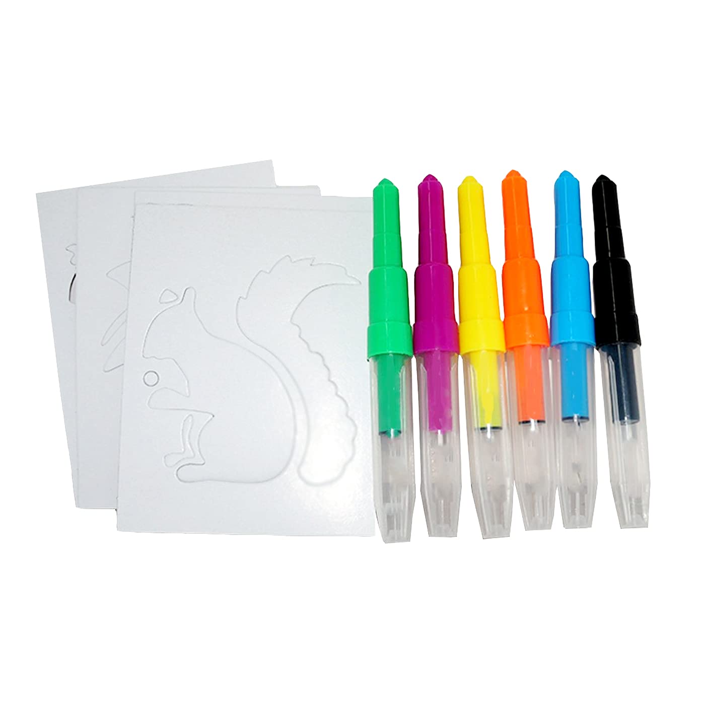 Ekan 6-Piece Color Spray Blow Pens Set with 3 Stencils - Fun Drawing Arts & Crafts Kit for Kids, Perfect for School Stationery, Birthday Party Favors & Creative DIY Projects