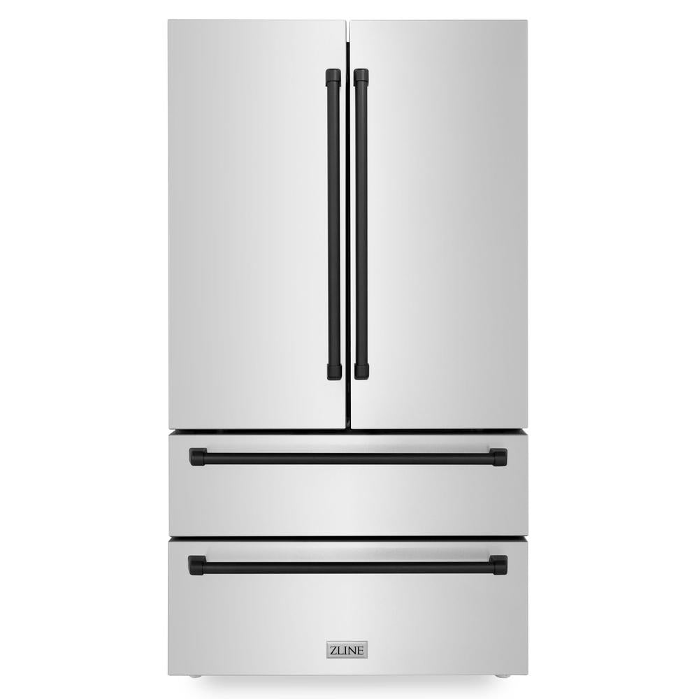 ZLINE Autograph Edition 36-inch Stainless Steel Dual Fuel Range Kitchen Package with Range Hood, Dishwasher & Refrigerator - Matte Black Accents (4KAPR RARHDWM36 MB) | Premium Kitchen Appliances for Modern Homes & Professional Chefs