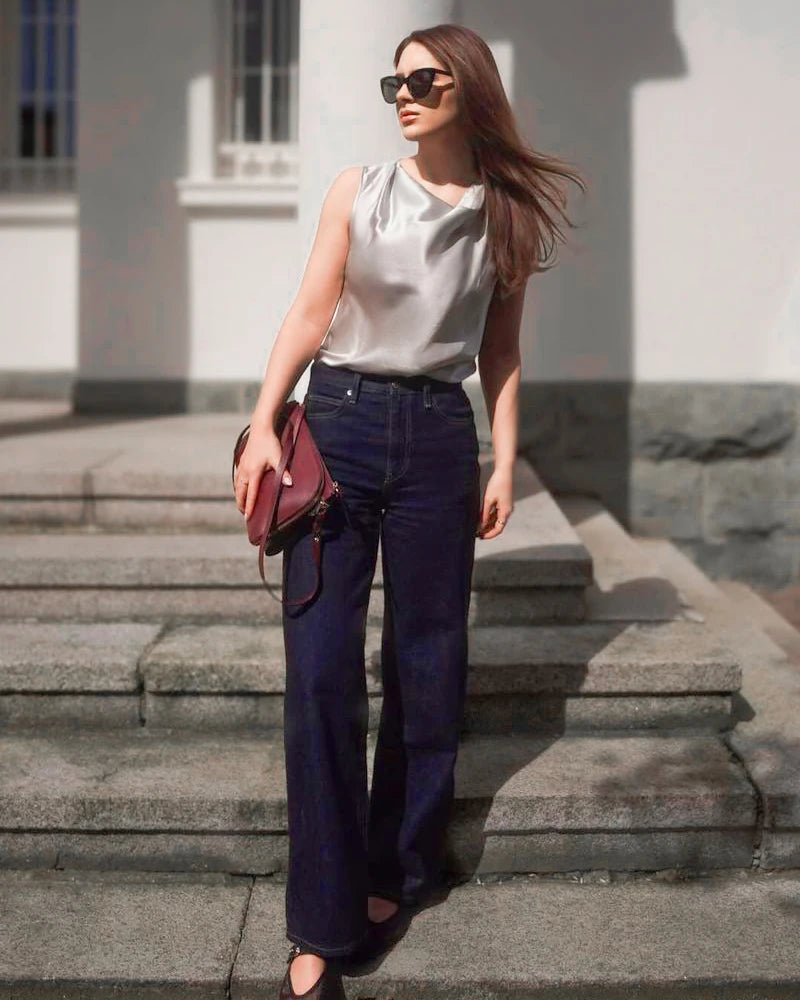 Sleeveless Silk Cowl Neck Blouse for Women - Elegant Summer Tops for Casual Wear, Office Outfits & Date Nights