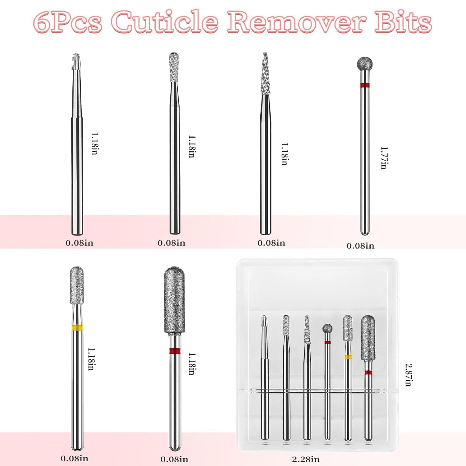 BQAN 6Pcs Nail Drill Bits for Cuticle Cleaning - 3/32'' Carbide Safety Drill Bits for Dead Skin Removal & Nail Prep - Professional Nail Supplies for Nail Technicians - Perfect for Salon, Home Manicure & Pedicure Care