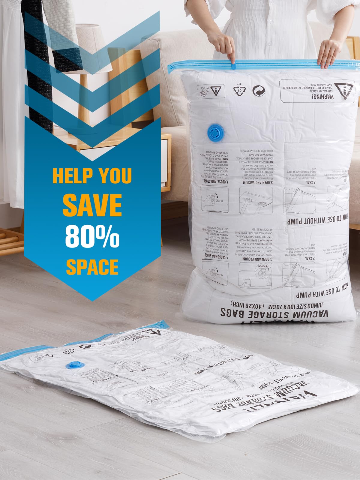 32 Pack Vacuum Storage Bags with Electric Pump | Space Saver Bags for Clothes, Blankets & Travel | 2 Compression Modes | Perfect for Home Organization & Seasonal Storage