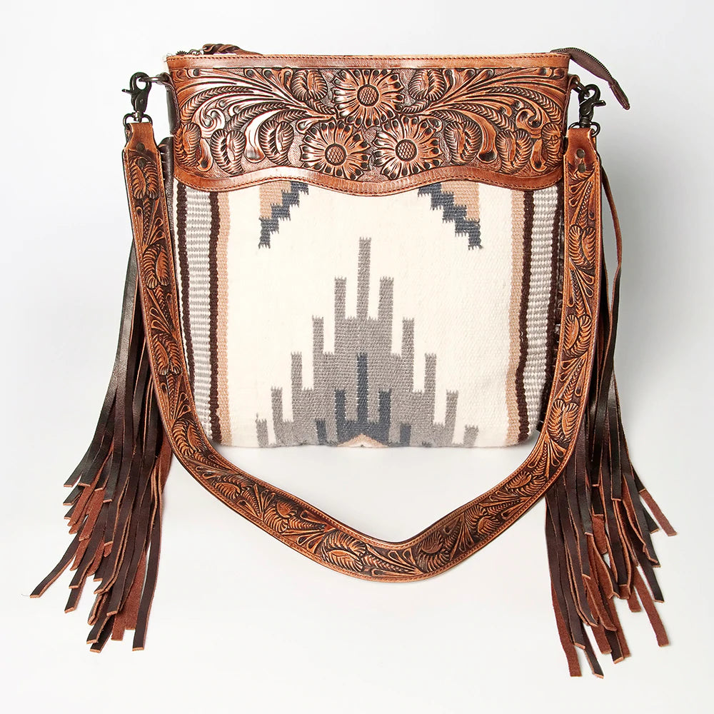 American Darling Blanket Purse with Tooled Leather - Stylish Crossbody Bag for Women, Boho Chic Handbag for Travel, Festival, and Everyday Use