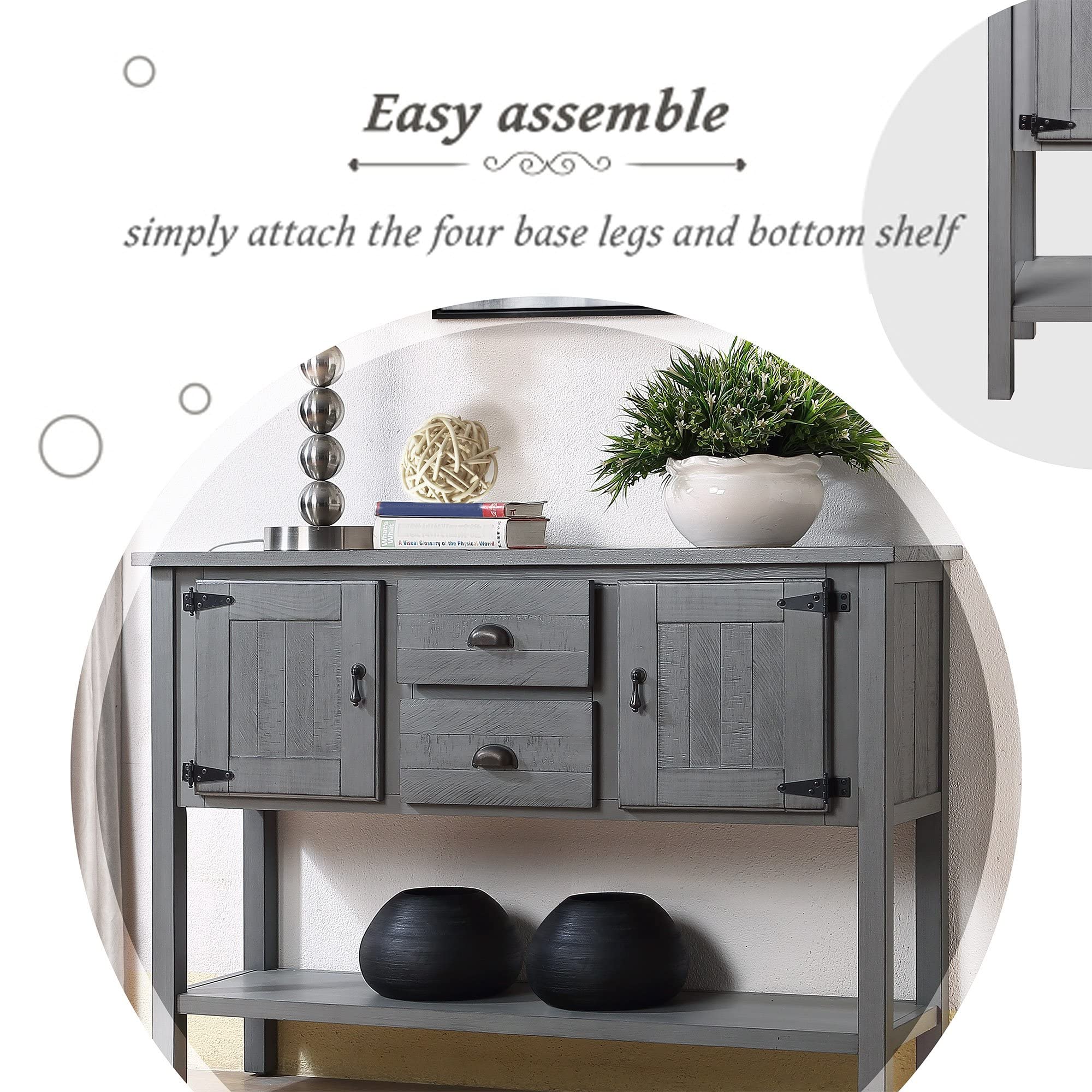 Knocbel Farmhouse Buffet Sideboard with 2 Storage Drawers & 2 Cabinets - Entryway Hallway Console Table, Coffee Bar Cabinet with Metal Handles (Antique Gray) - Perfect for Living Room, Dining Room & Home Office Storage Solution