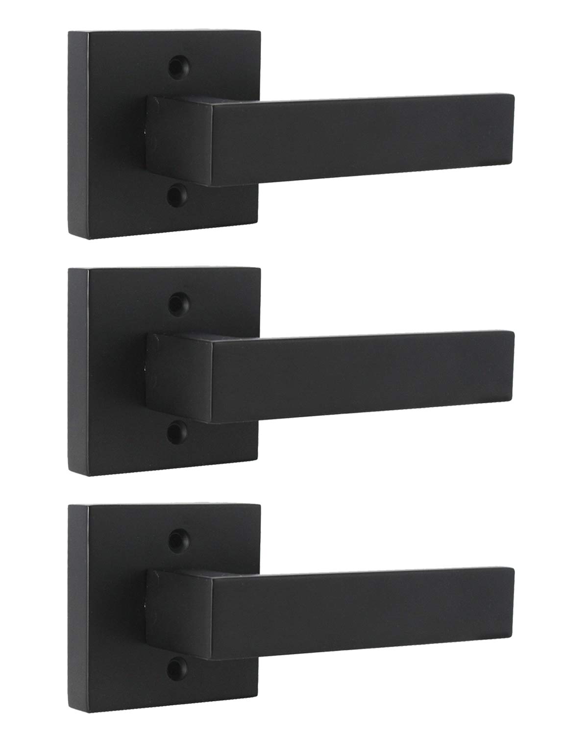 Probrico Matte Black Square French Half-Dummy Handles - Heavy Duty Stainless Steel Interior Dummy Levers for Closet, Balcony & Pantry (Non-Turning, Exposed Screws, 3 Pack) - Perfect for Modern Home & Cabinet Hardware Upgrade