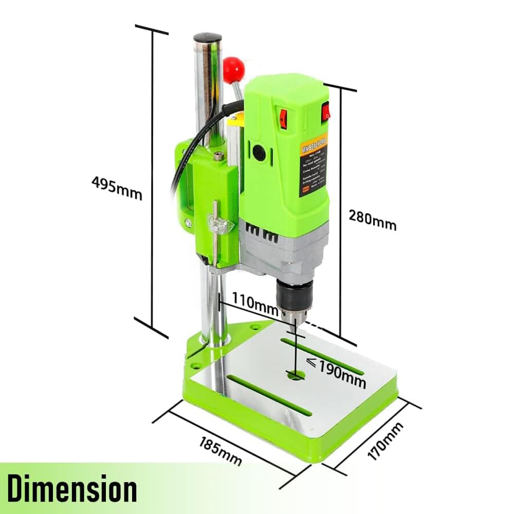 710W Benchtop Drill Press, 0-2800 RPM Portable Mini Drill Press with Green Table - Electric Bench Drill for Woodworking, Metalworking, DIY Projects & Furniture Assembly - Perfect for Home Workshops, Garage & Crafting