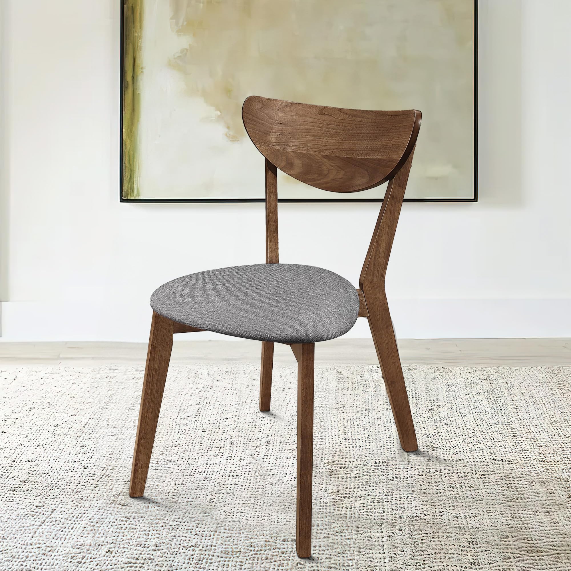 Benjara Wooden Plectrum-Shaped Padded Seat Dining Chairs, Set of 2 - Gray & Brown for Kitchen, Dining Room, and Breakfast Nook