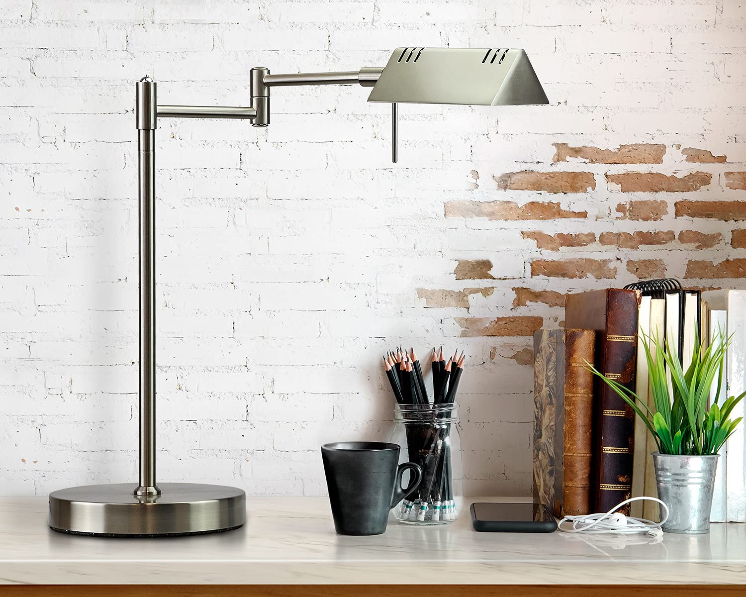 O'Bright LED Pharmacy Table Lamp - 12W Adjustable Desk Light with Full Range Dimming & 360° Swing Arms for Reading, Crafting & Office Work | ETL Certified Brushed Nickel Finish | Perfect for Home, Study & Workspace Lighting