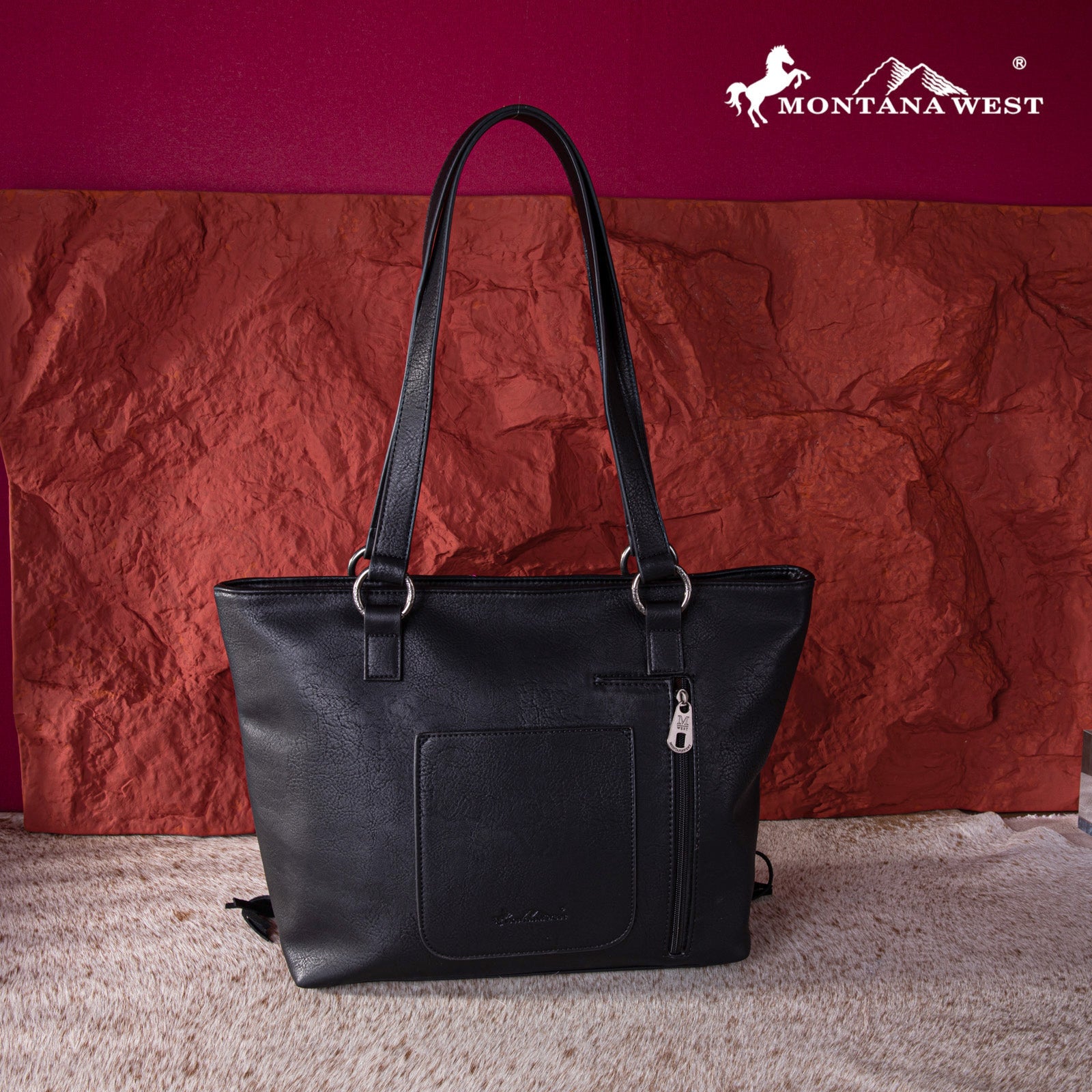 Montana West Embroidered Feather Concealed Carry Tote Bag for Women - Stylish & Functional Handbag with Hidden Gun Pocket - Perfect for Everyday Use, Travel, and Concealed Carry Protection