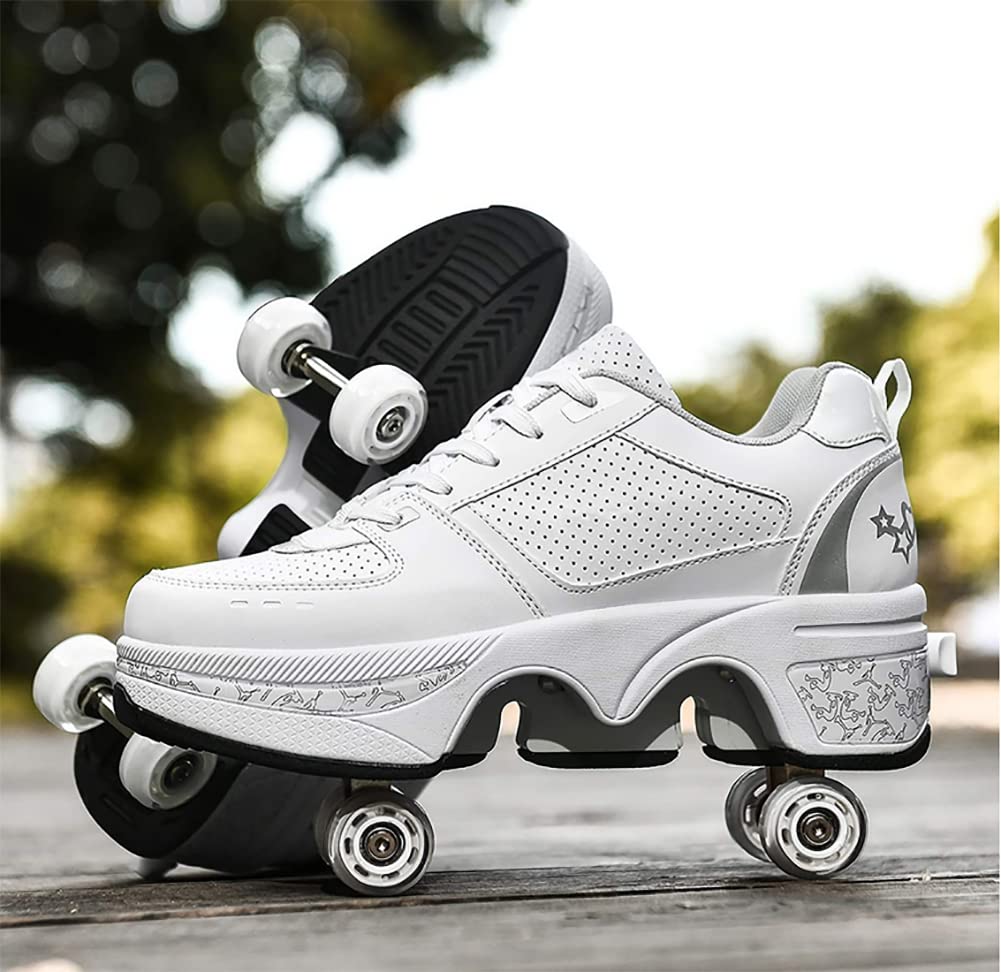 2-in-1 Deformable Roller Shoes for Men & Women - Convertible Parkour & Inline Skates with Double-Row Wheels | Outdoor Sports, Fitness Training & Urban Commuting Shoes