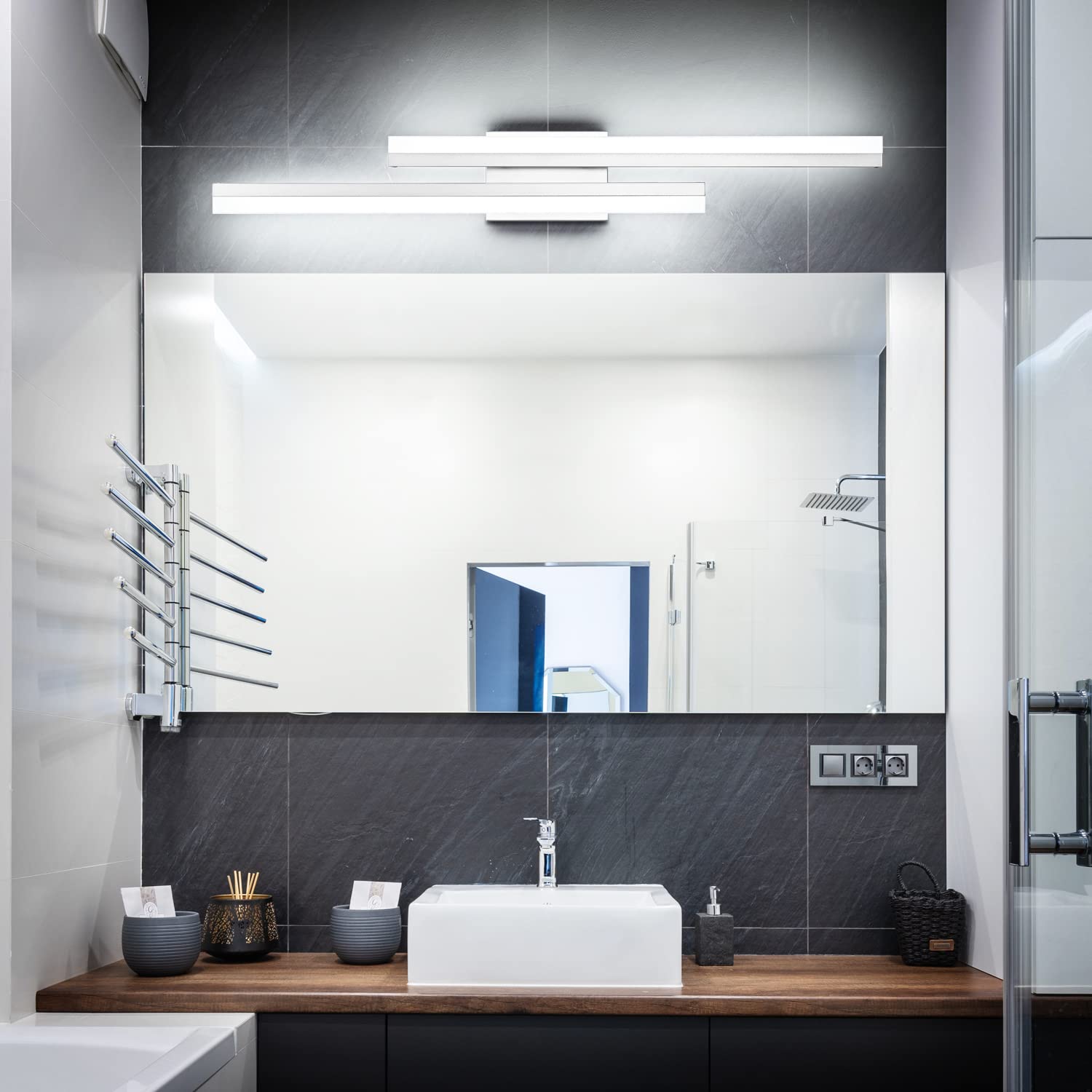 32 Inch Modern LED Bathroom Vanity Light Fixture - Silver Bathroom Lighting with 6000K Cool White - Perfect for Bathroom, Powder Room, and Dressing Area Illumination