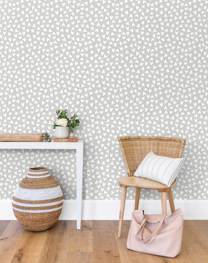 Hearts Wallpaper by Sugar Paper - Grey Peel and Stick Wallpaper for Bedroom, Nursery, or Home Decor