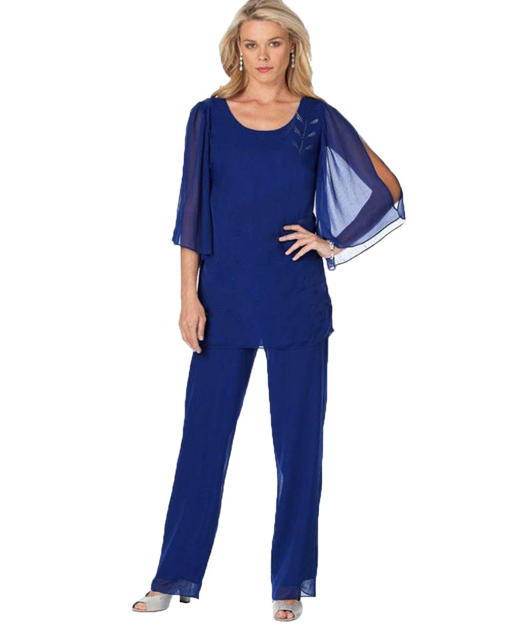 Elegant Mother of The Bride Pant Suits - 2 Piece Wedding Guest Dress Set in Chiffon, Plus Size Long Sleeves for Mothers & Grooms | Perfect for Formal Weddings, Receptions & Special Occasions