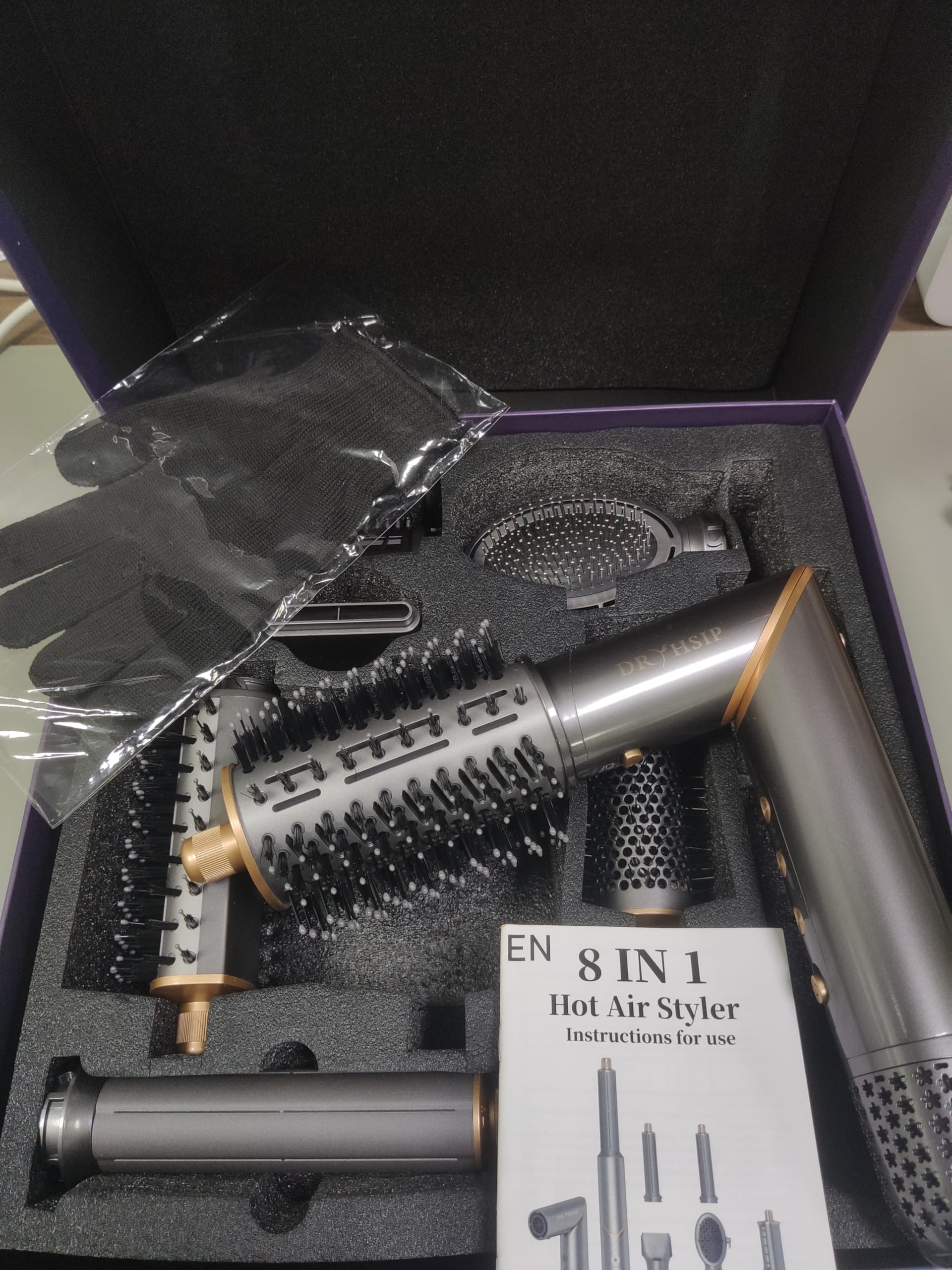 8 in 1 Hair Dryer Brush Set - Ionic Hot Air Styler for Curling, Waves & Straightening | Foldable Blow Dry Brush for Volume & Smoothing | Perfect for Home, Salon & Travel Styling