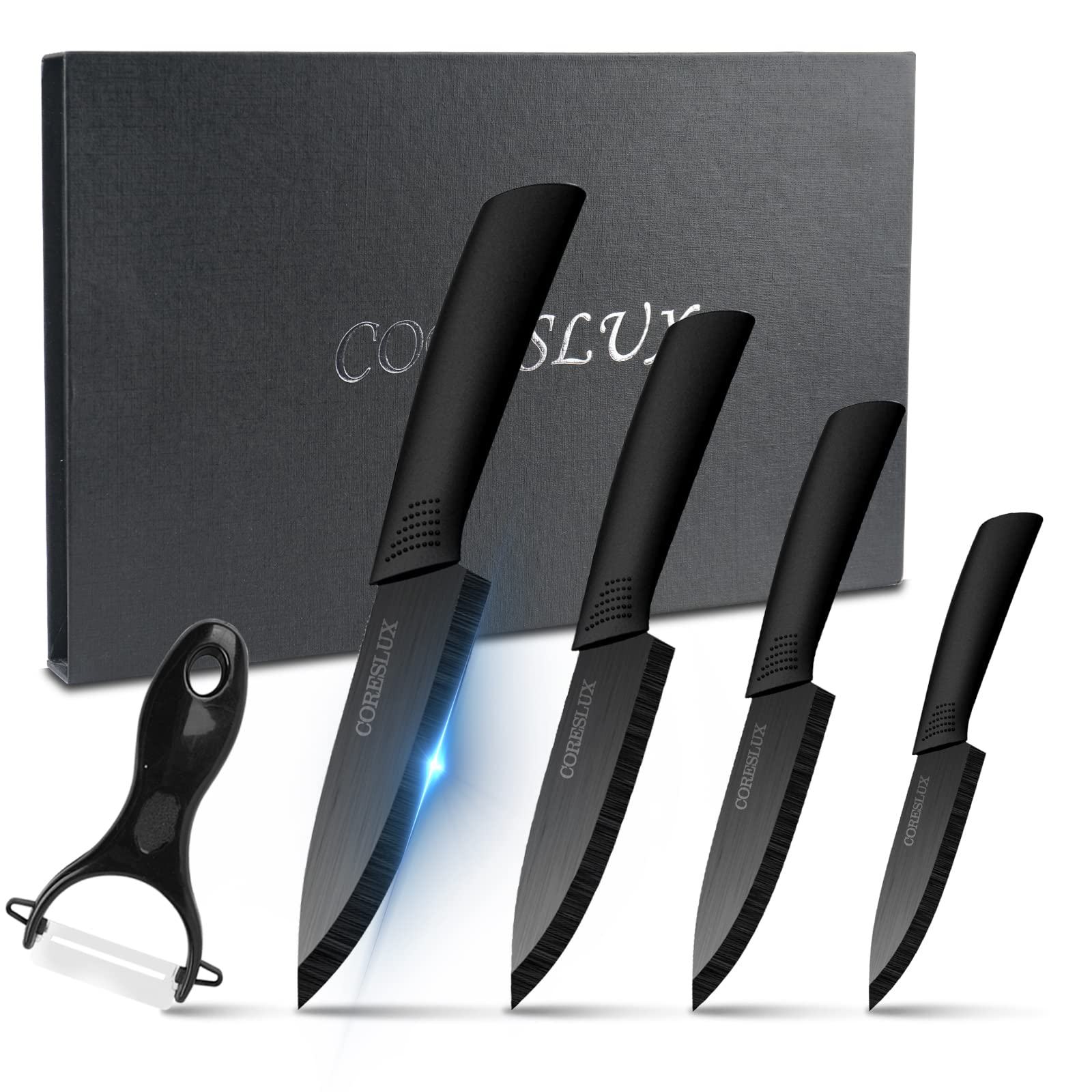 Premium 6-Piece Ceramic Knife Set - CORESLUX Ultra Sharp Kitchen Knives with 6