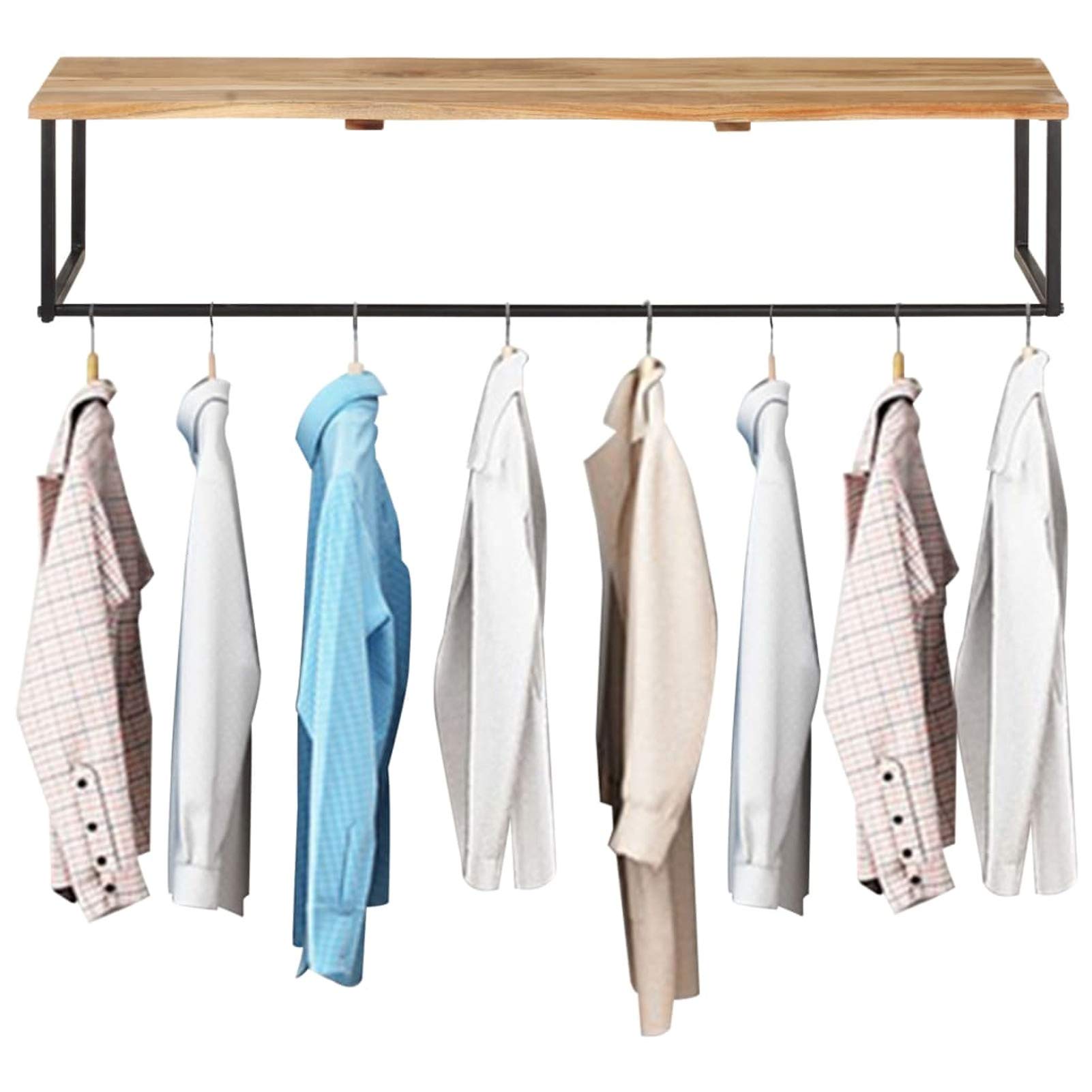 Acacia Wood Wall Mounted Coat Rack with Live Edge & Storage Shelf - Hat Hanger for Entryway, Bedroom, Bathroom - Natural Home Decor (39.4