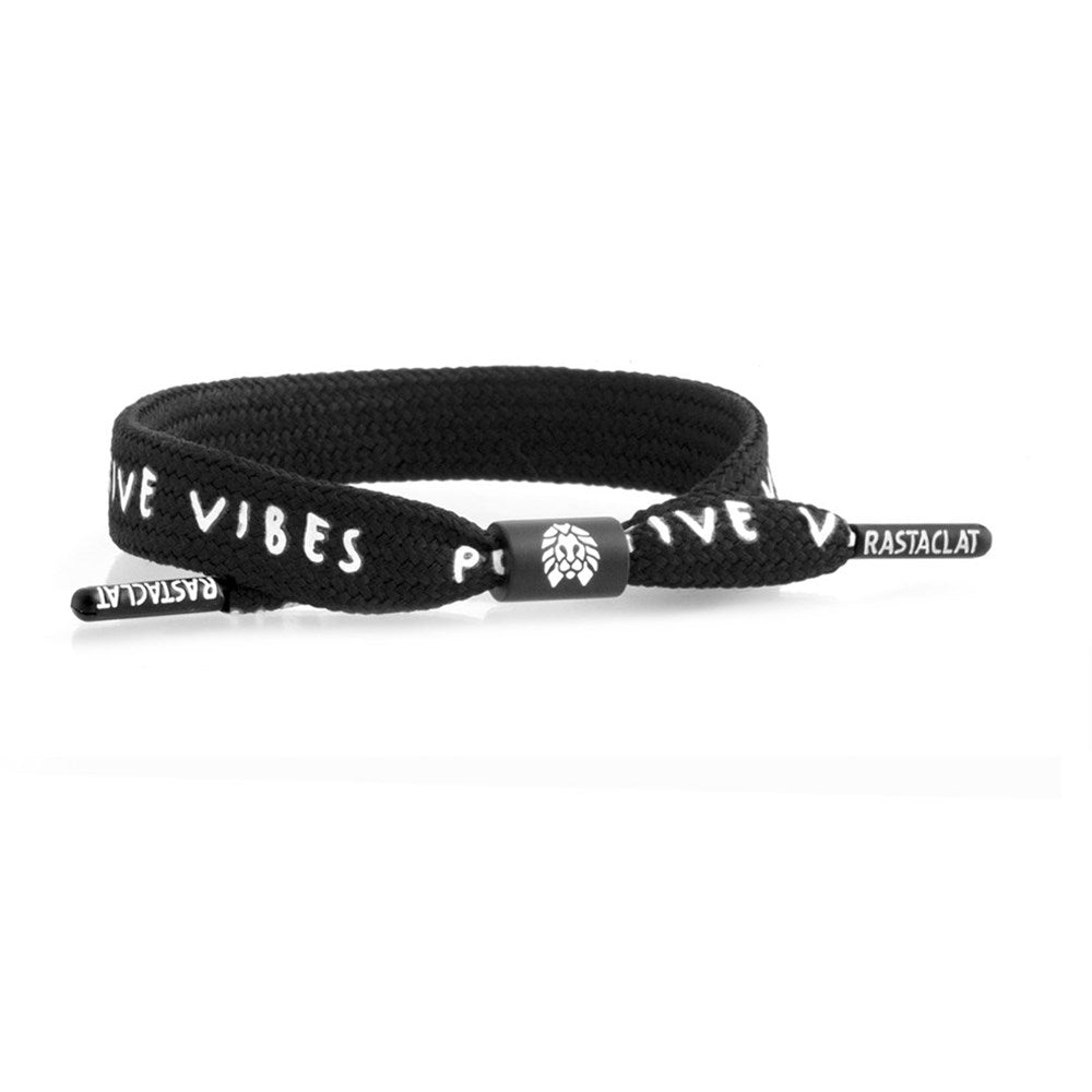 Rastaclat Positive Vibes Single Lace Black Bracelet for Men & Women - Adjustable Wristband for Fitness, Yoga, and Everyday Wear (Size M/L)