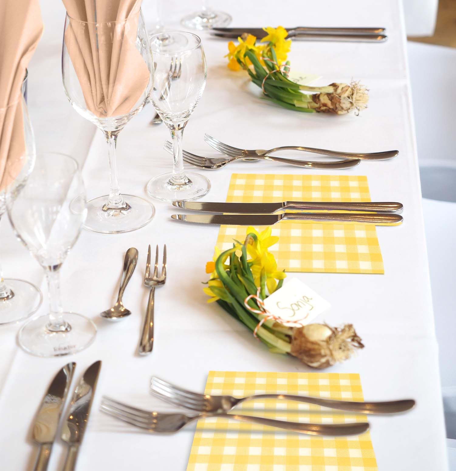 50-Pack SietDESEO 3-Ply Yellow Gingham Disposable Paper Napkins - Elegant Cocktail & Beverage Napkins for Weddings, Birthday Parties, Dinner Events & Guest Hand Towels - Perfect for Formal Dining & Special Occasions