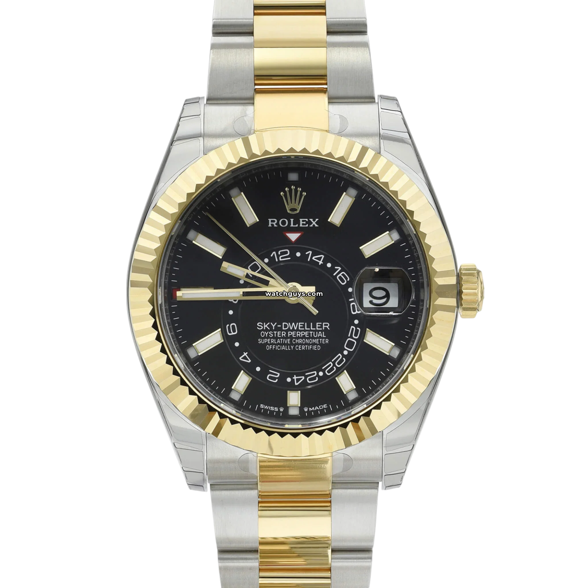 Rolex Sky-Dweller 326933 Stainless Steel Black Dial Oyster Bracelet Watch - Luxury Timepiece for Business Travel & Formal Occasions