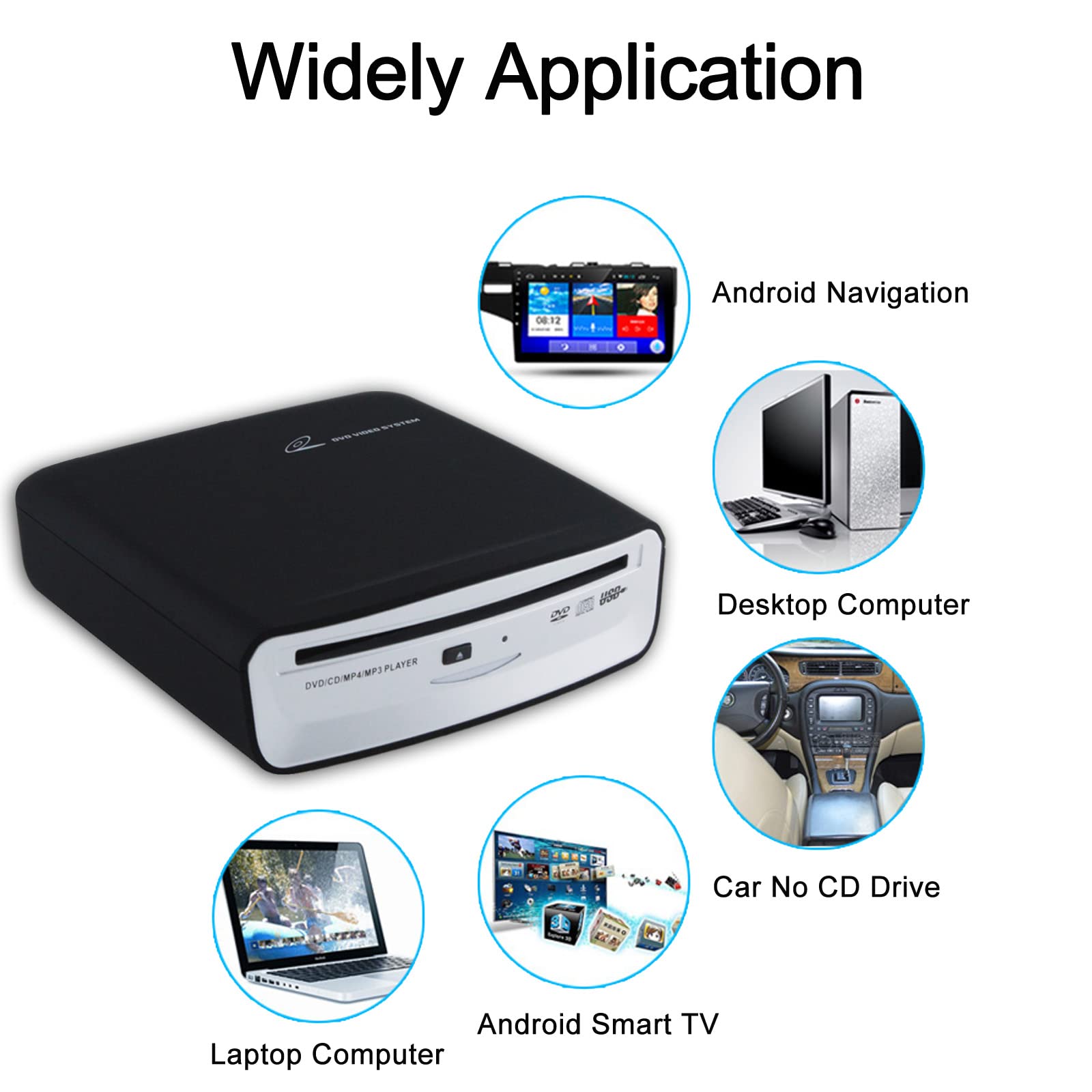 Portable USB CD Player for Car - Universal External CD Drive Compatible with Laptop, Desktop, TV, Mac & Computer - Plug & Play with USB/AUX Ports - Perfect for Road Trips & Home Entertainment