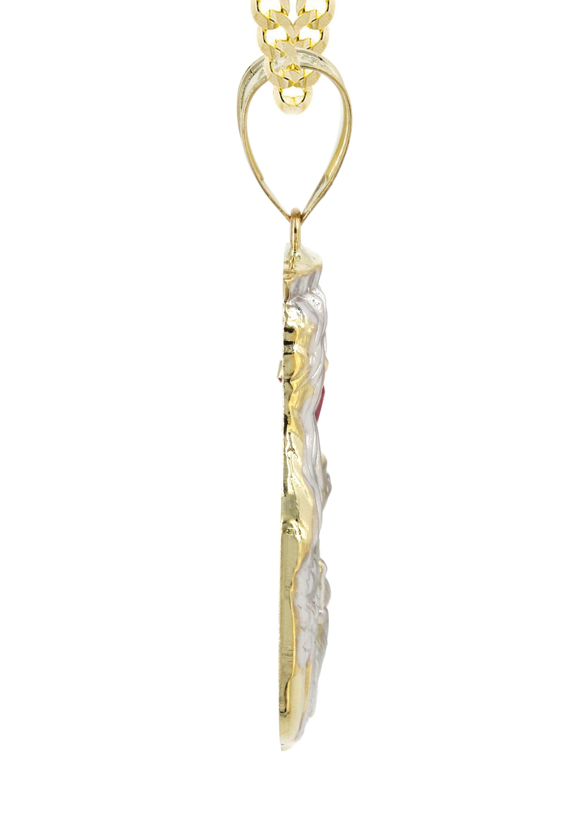 10K Yellow Gold Saint Barbara Necklace with Genuine Ruby Stone | 16.6 Grams | Religious Jewelry for Women | Perfect for Prayer, Protection & Faith-Based Gifts