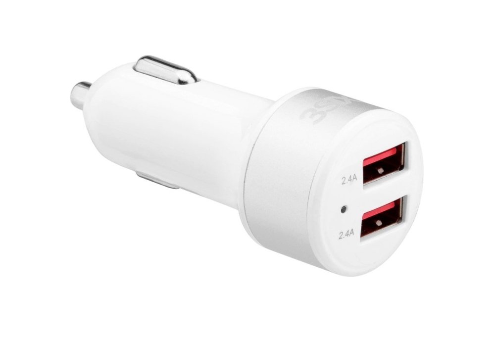 3sixT 4.8A Fast Car Charger with 1m Lightning Cable - White | Dual USB Port Charging for iPhone & Android | Perfect for Road Trips & Commuting