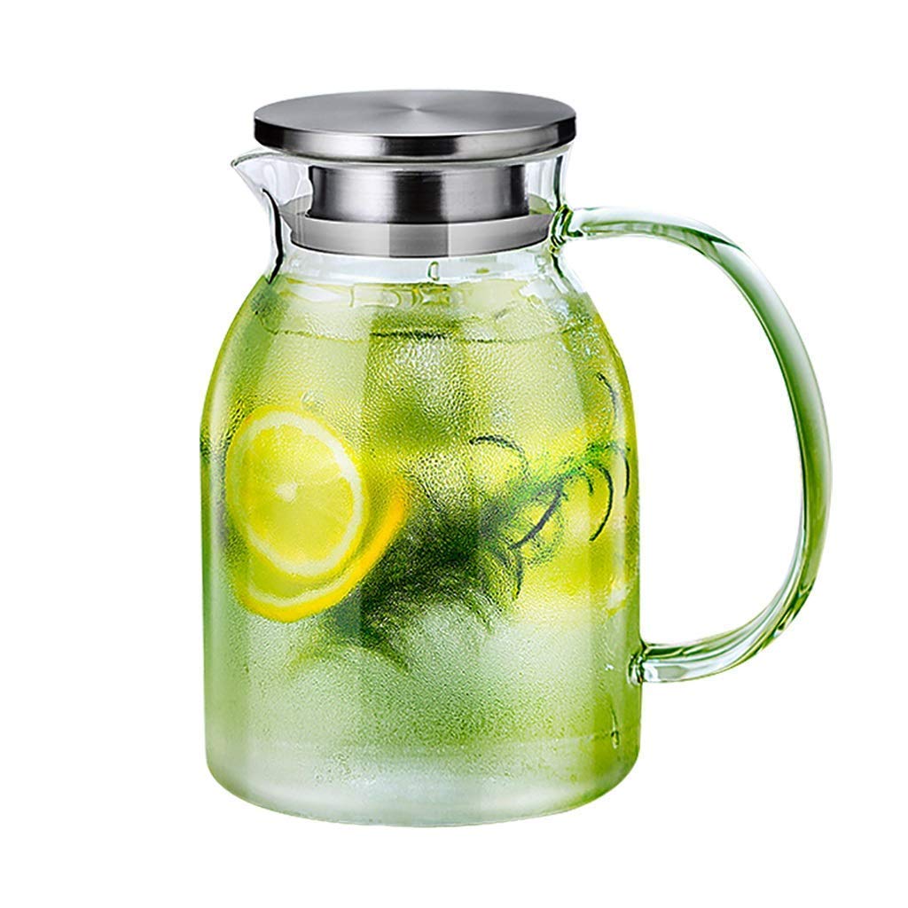 Premium Glass Pitcher with Lid - 1500ml/1800ml/2000ml Large Capacity, Heat-Resistant & BPA-Free - Perfect for Iced Tea, Lemonade, Juice, Water Infusion & Home Brewing - Transparent Design (12.5x21cm) - Ideal for Parties, Picnics & Kitchen Use