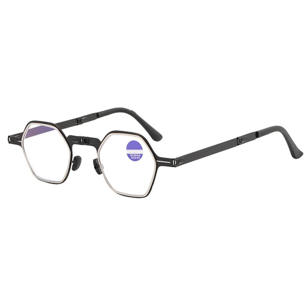XUAN Blue Light Blocking Reading Glasses - Anti Glare Computer Glasses for Men & Women, Unisex Multifocus Readers with Polygon Frame (Black, +1.5 Strength) - Perfect for Office Work, Screen Time & Reading
