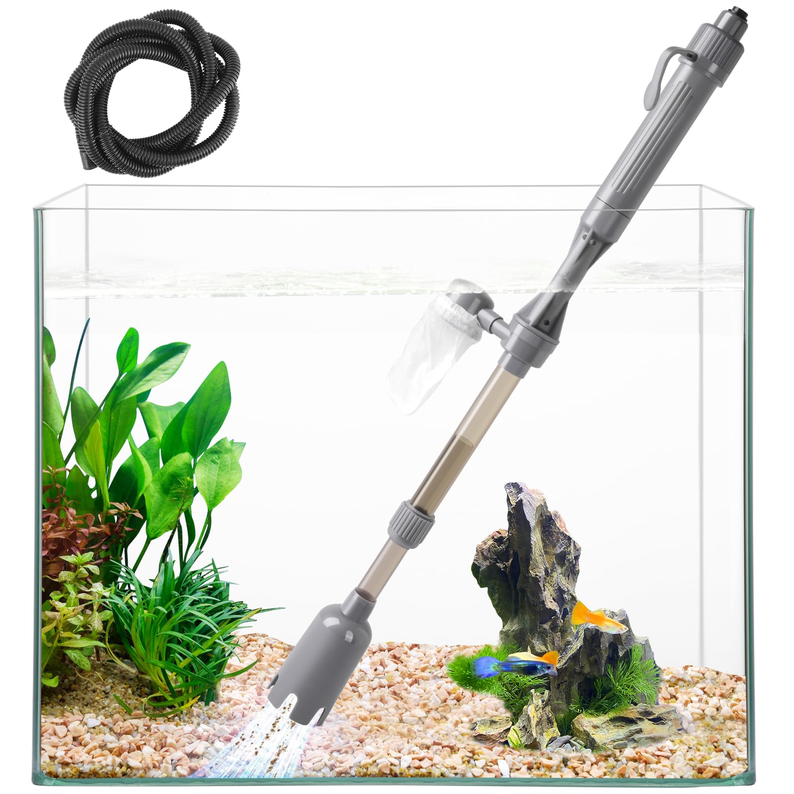 Battery-Powered Aquarium Gravel Cleaner & Water Changer - Removable Vacuum Sand Washer for Freshwater & Saltwater Fish Tanks | Perfect for Weekly Tank Maintenance & Substrate Cleaning