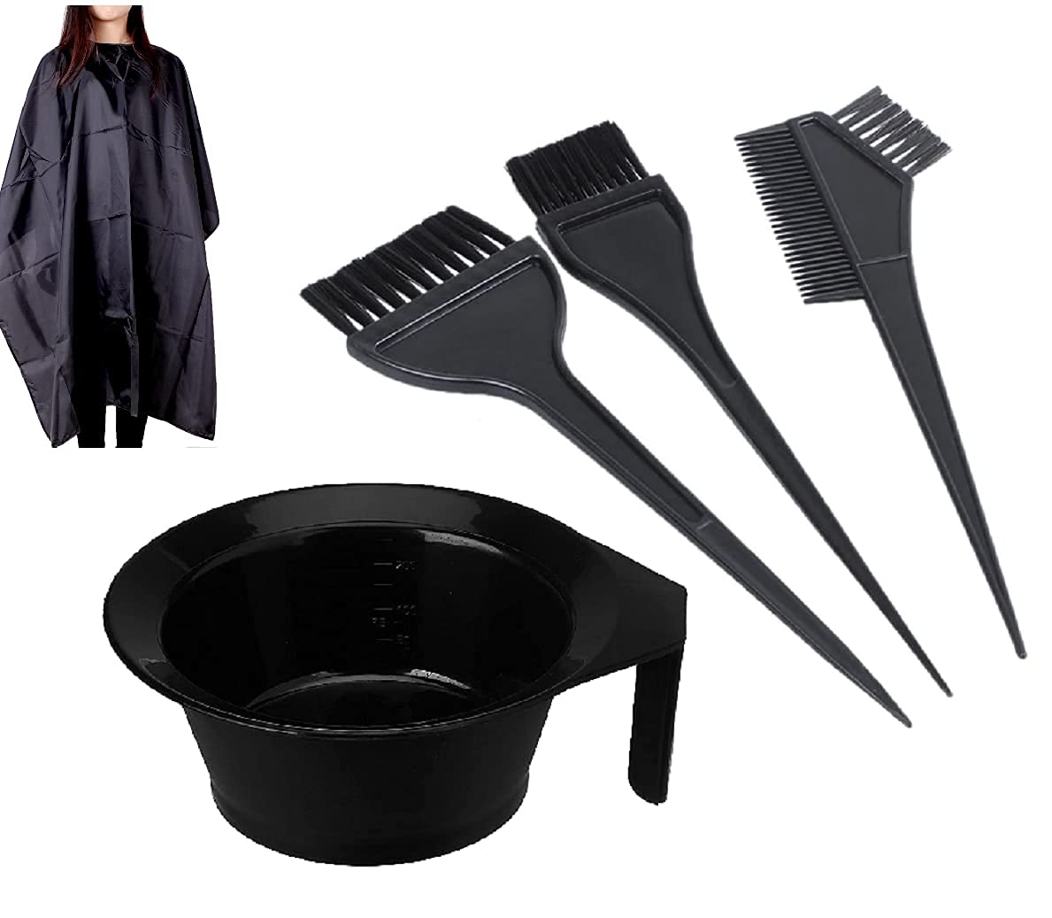 CRIYALE 4-Piece Hair Dye Brush and Bowl Set for Women & Men - Professional Salon Hair Coloring Kit with 3 Brushes & Mixing Bowl (Black) - Perfect for At-Home Hair Coloring, DIY Highlights, and Salon Styling