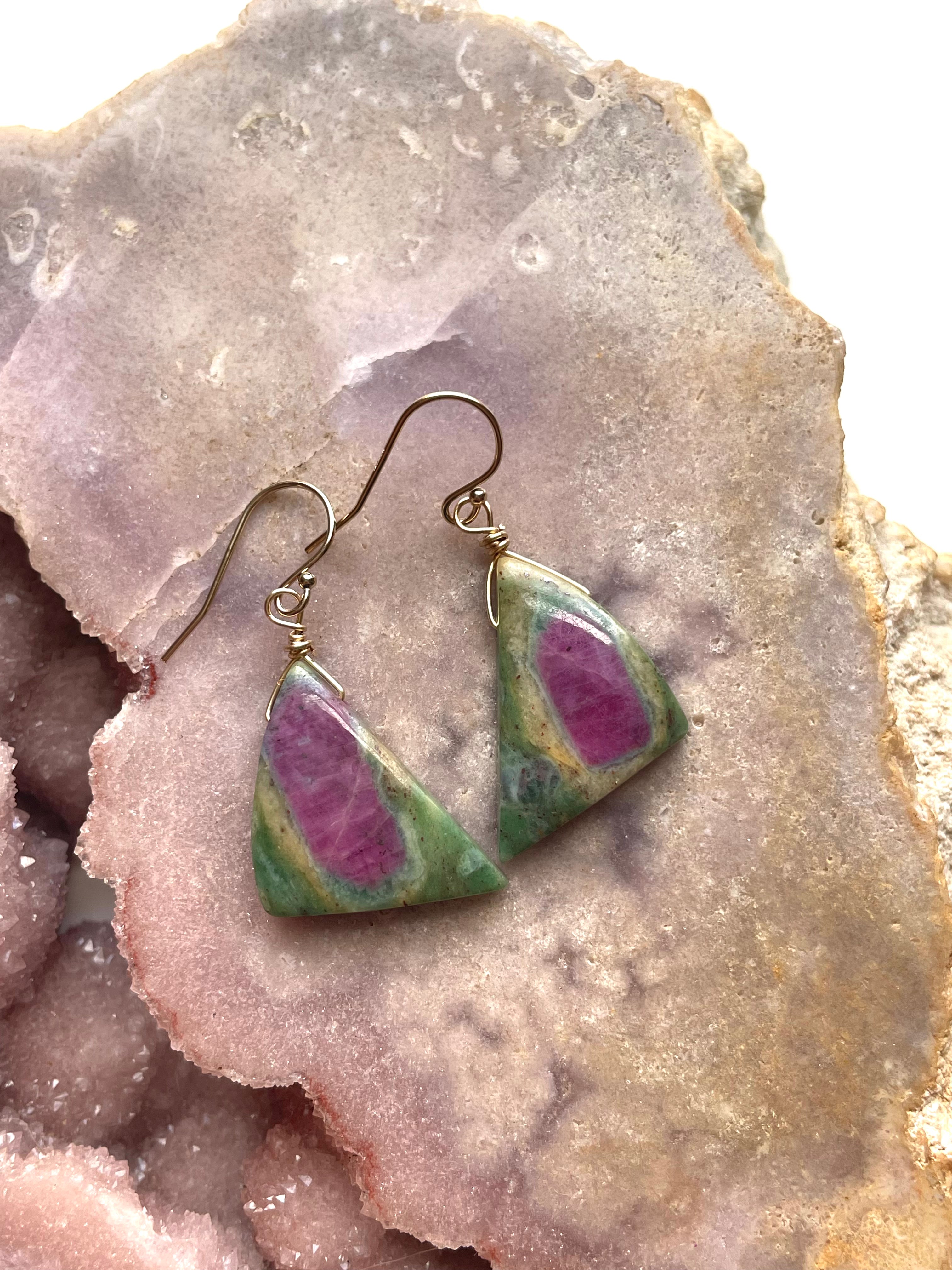 Natural Ruby in Fuchsite Earrings | Raw Crystal Stone Jewelry | July Birthstone Gift for Women | Elegant Dangle Earrings for Weddings, Parties & Special Occasions