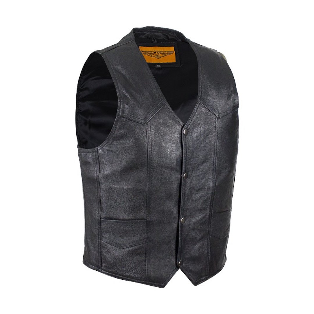 Men's Black Leather Motorcycle Vest with Gun Pocket - Solid Back Design for Bikers & Riders - Perfect for Motorcycle Clubs, Road Trips & Outdoor Adventures