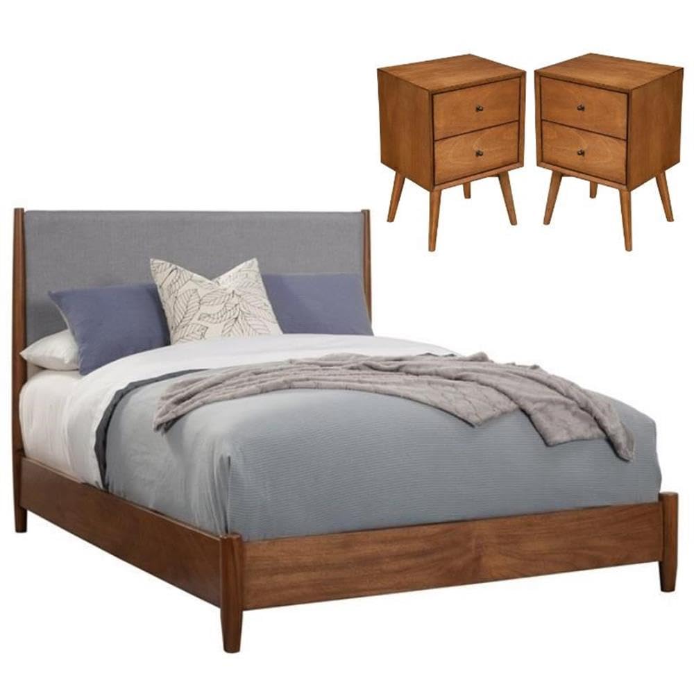 Home Square 3-Piece Queen Bedroom Set - Acorn Brown Panel Bed with Nightstand | Perfect for Master Bedrooms, Guest Rooms & Small Spaces
