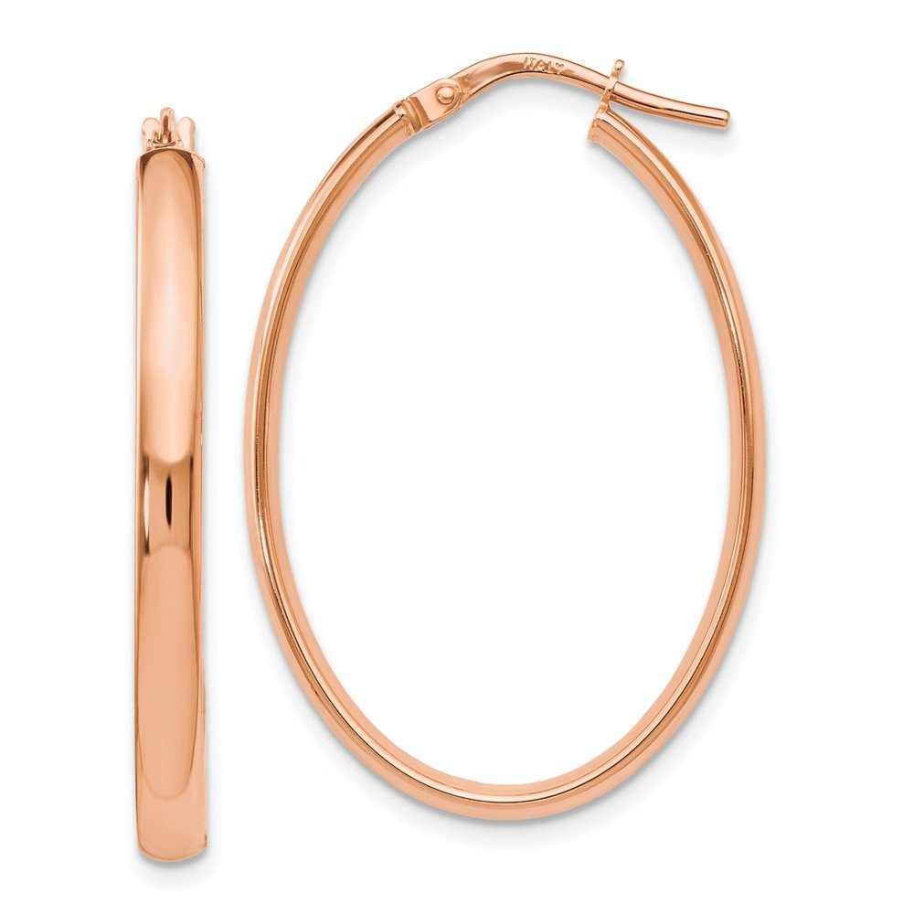 10K Rose Gold Polished Oval Hoop Earrings for Women - Elegant Everyday Jewelry for Work, Date Night & Special Occasions