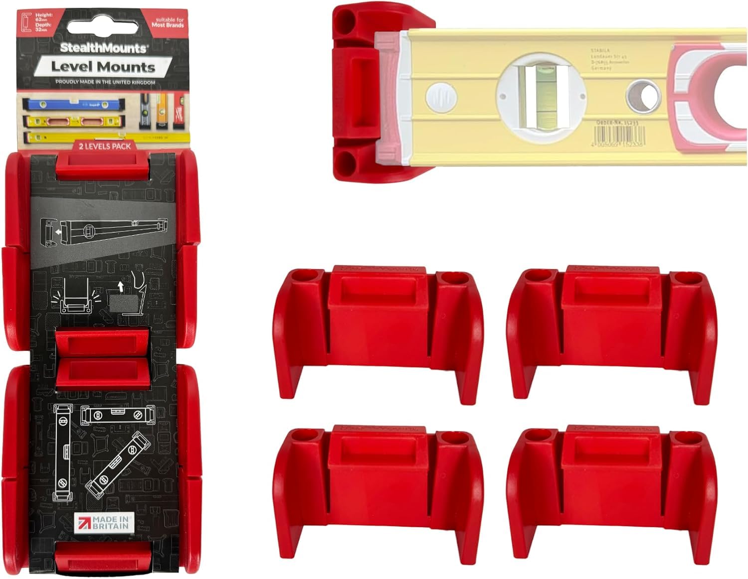 StealthMounts Universal Locking Level Holder - 2 Pack - Fits All Brands of Levels - Perfect for Tool Storage & Workshop Organization - Ideal for Construction, Carpentry, and DIY Projects
