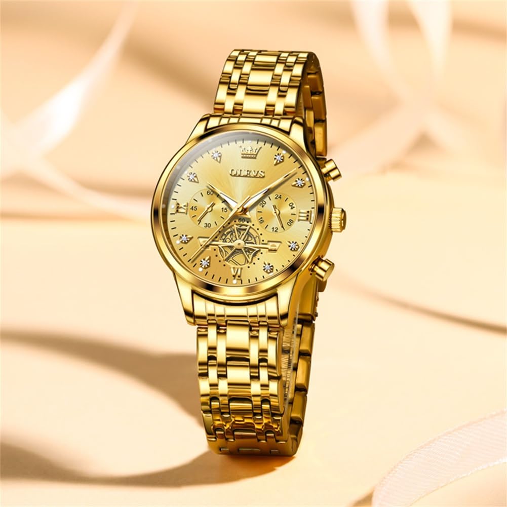 OLEVS Women's Luxury Two-Tone Stainless Steel Watch with Diamond Accents - Waterproof Analog Quartz Watch for Business, Fashion & Everyday Wear
