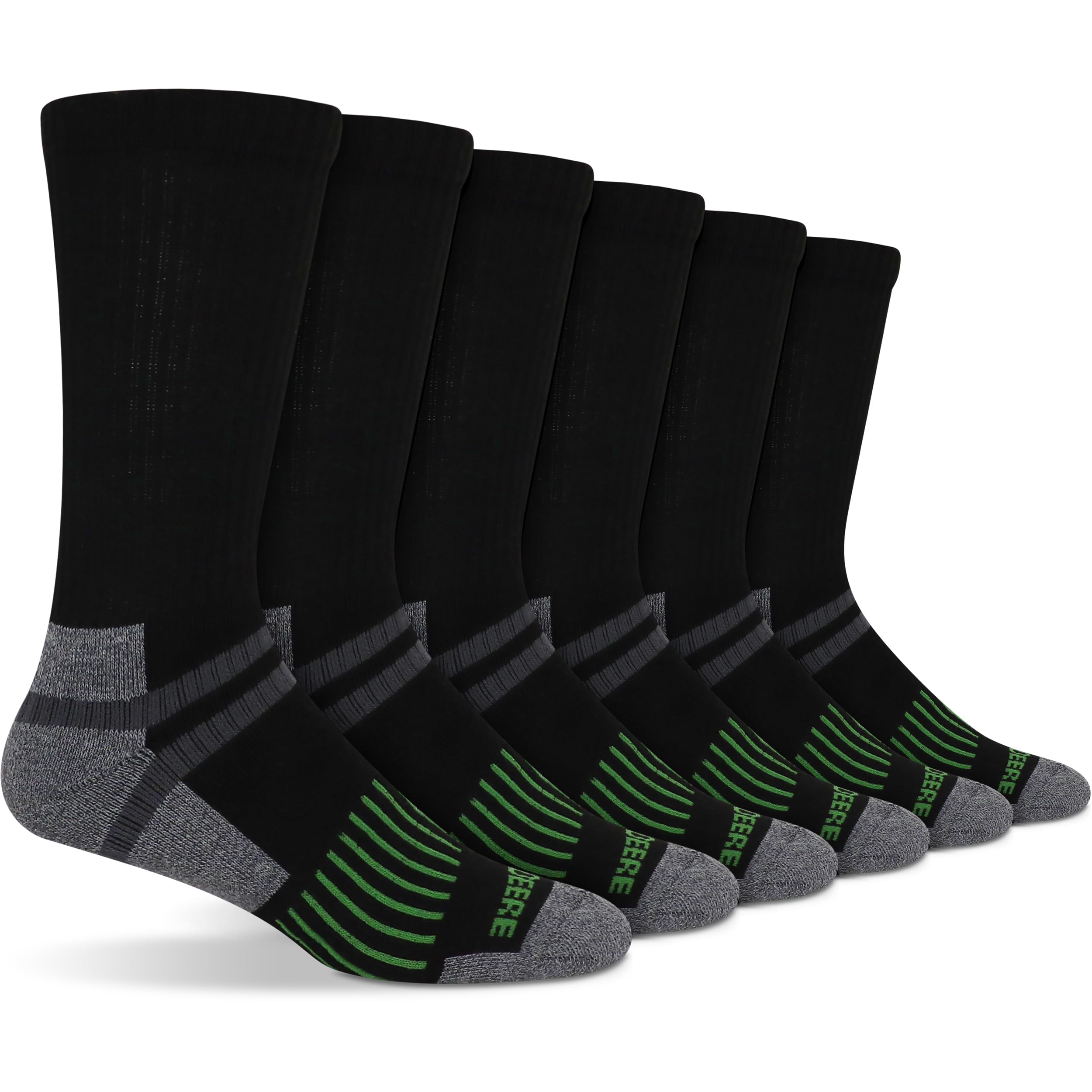 **John Deere 6-Pair Men's Work Socks (Size 8-12) - Durable & Comfortable for Farming, Construction & Outdoor Work**