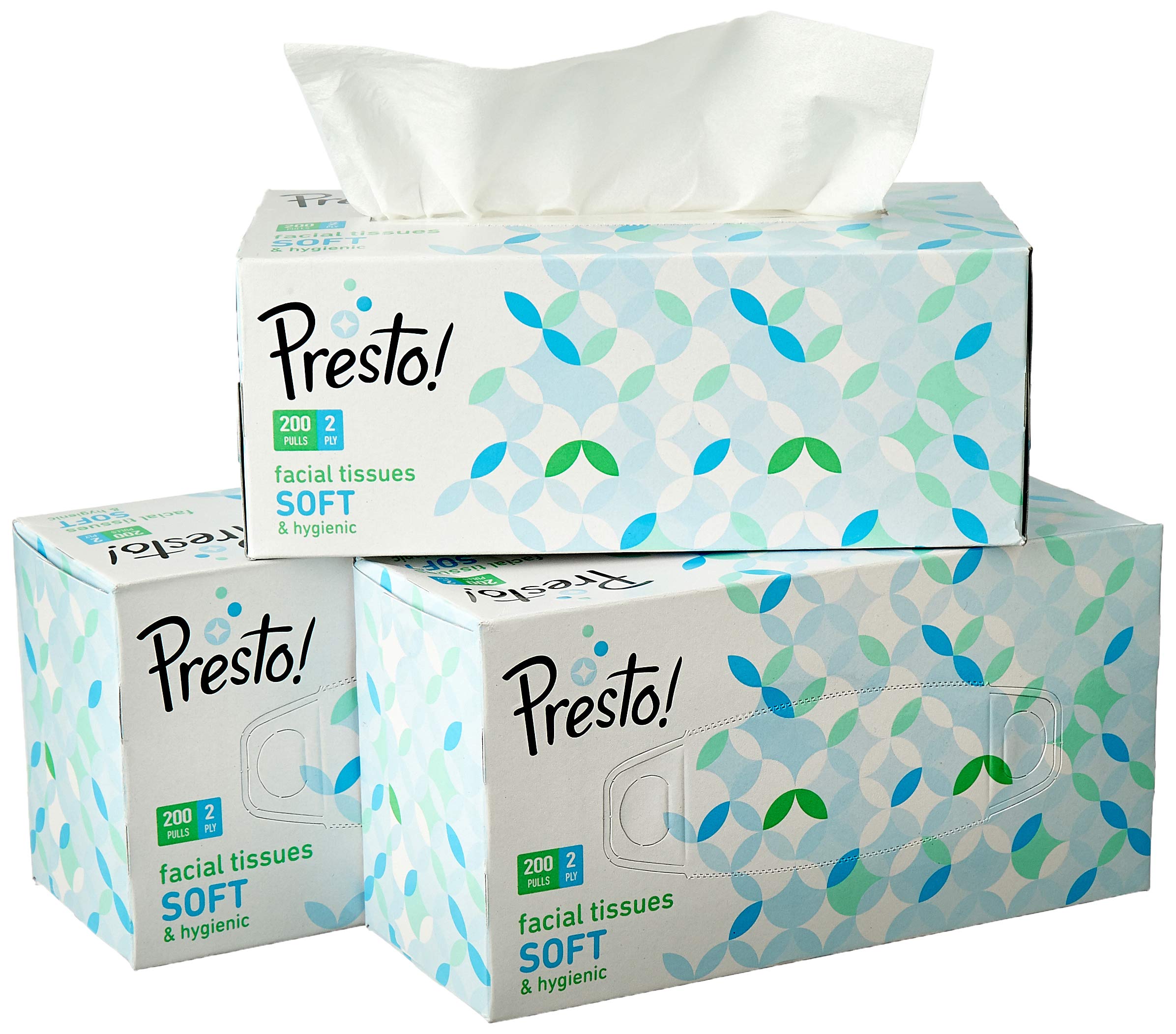 **Presto! 2-Ply Facial Tissues, 600 Count (3 x 200 Pulls) - Ultra Soft & Highly Absorbent, 100% Natural Virgin Cellulose Fiber - Perfect for Home, Office & Travel**