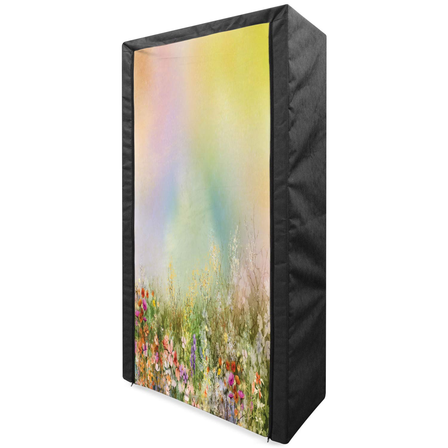 Ambesonne Floral Fabric Wardrobe - Portable Clothing Organizer with Shelves, 33.5 Inch Multicolor Storage Closet for Bedroom, Closet & Dorm | Nature-Inspired Cosmos Daisy Wildflower Design    Perfect for organizing clothes, shoes, and accessories in small spaces, bedrooms, dorm rooms, or as a temporary closet solution during travel or home renovations.