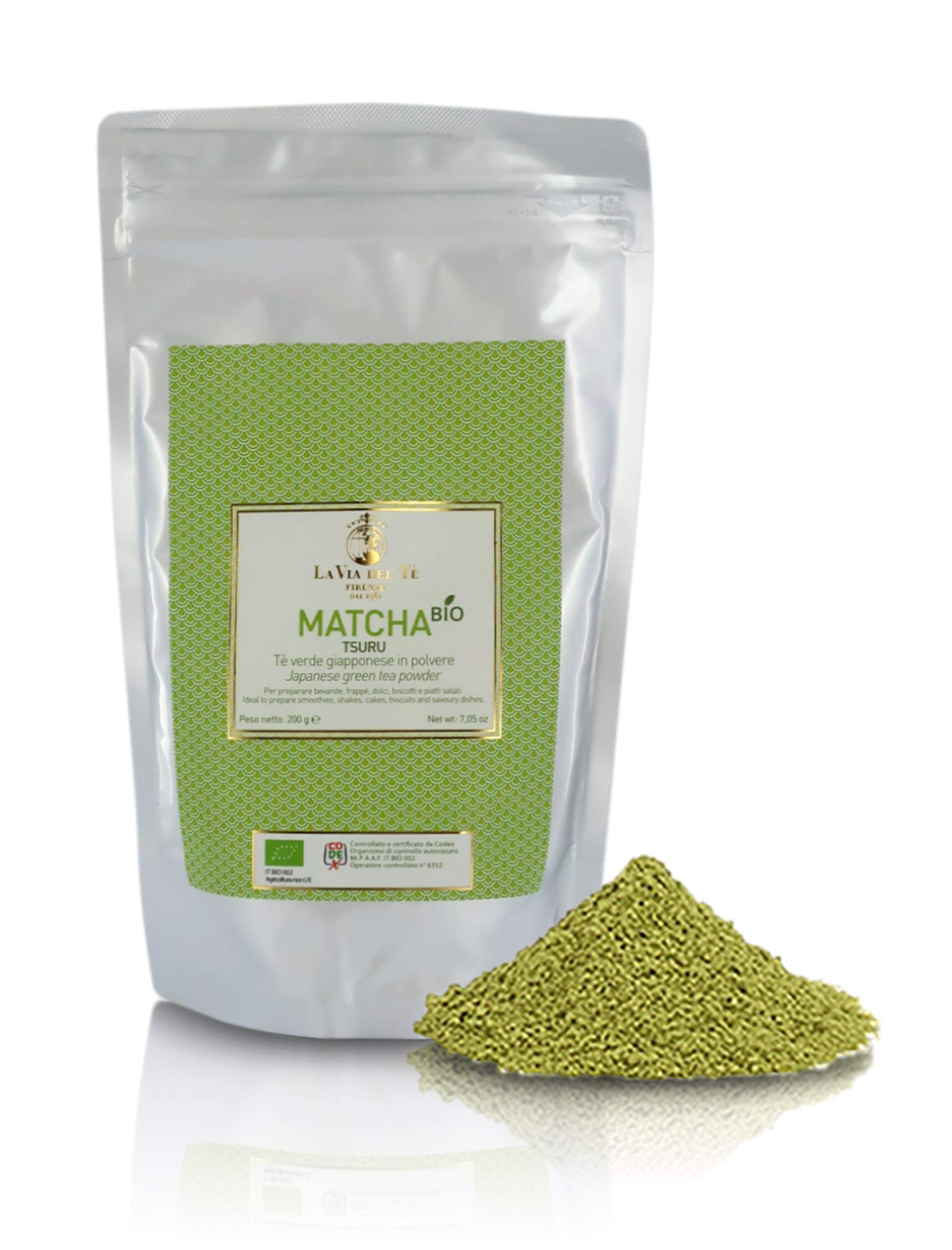 Premium Japanese Matcha Green Tea Powder - Ceremonial Grade, 200g/7.05oz Pouch - Authentic Uji Matcha for Tea Ceremonies, Lattes & Baking | La Via del Te Matcha Tsuru
