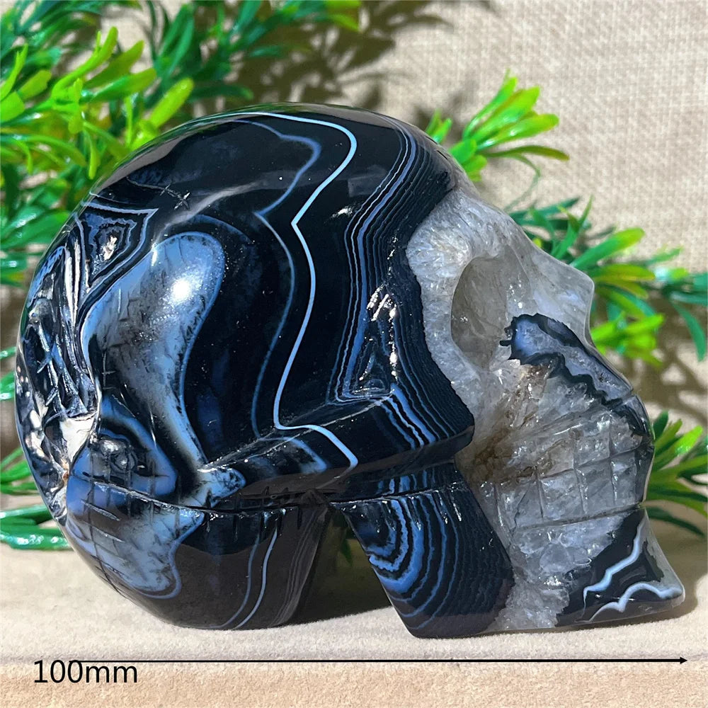 Black Agate Skull Carving - Natural Crystal Healing Gemstone for Spiritual Home Decor, Meditation & Energy Work | Handcrafted Mineral Craft for Gifts & Altar Decorations