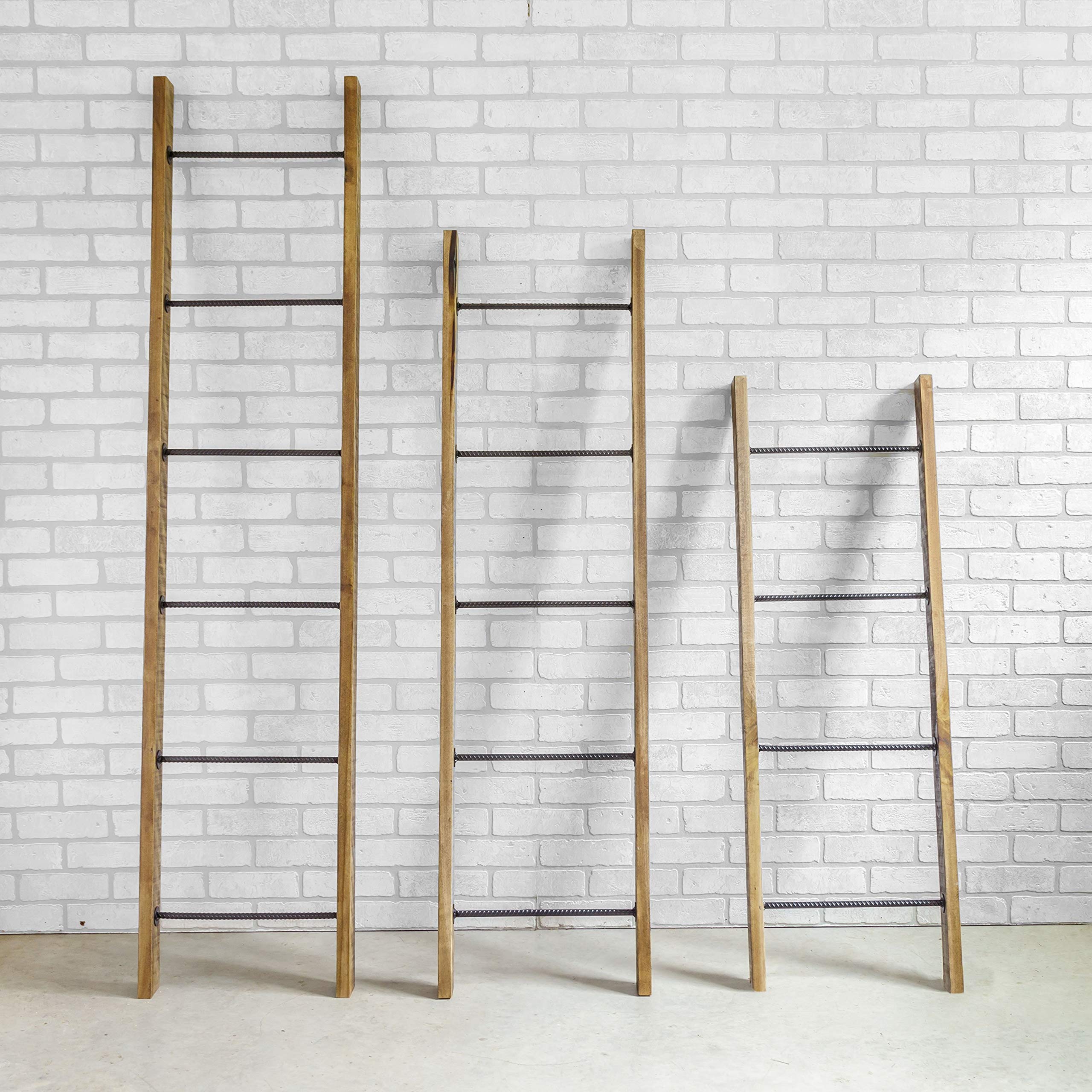 Laurel Solid Wood & Rebar Accent Ladder - Rustic Industrial Decor for Bedroom, Living Room, or Farmhouse Style