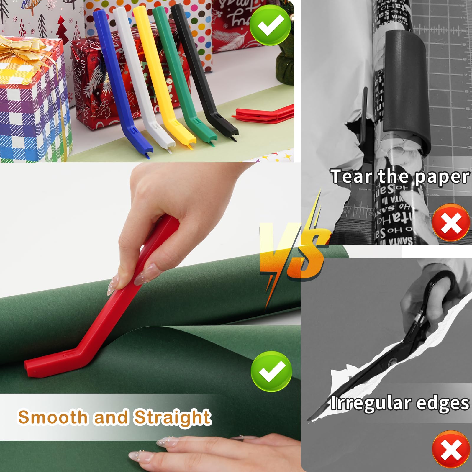 6Pcs Handheld Wrapping Paper Cutter Set - Precision Gift Wrap Cutting Tool with Blades for Christmas, Crafts & DIY Projects | Perfect for Holiday Gifts, Scrapbooking & Paper Crafts (Green & Red)