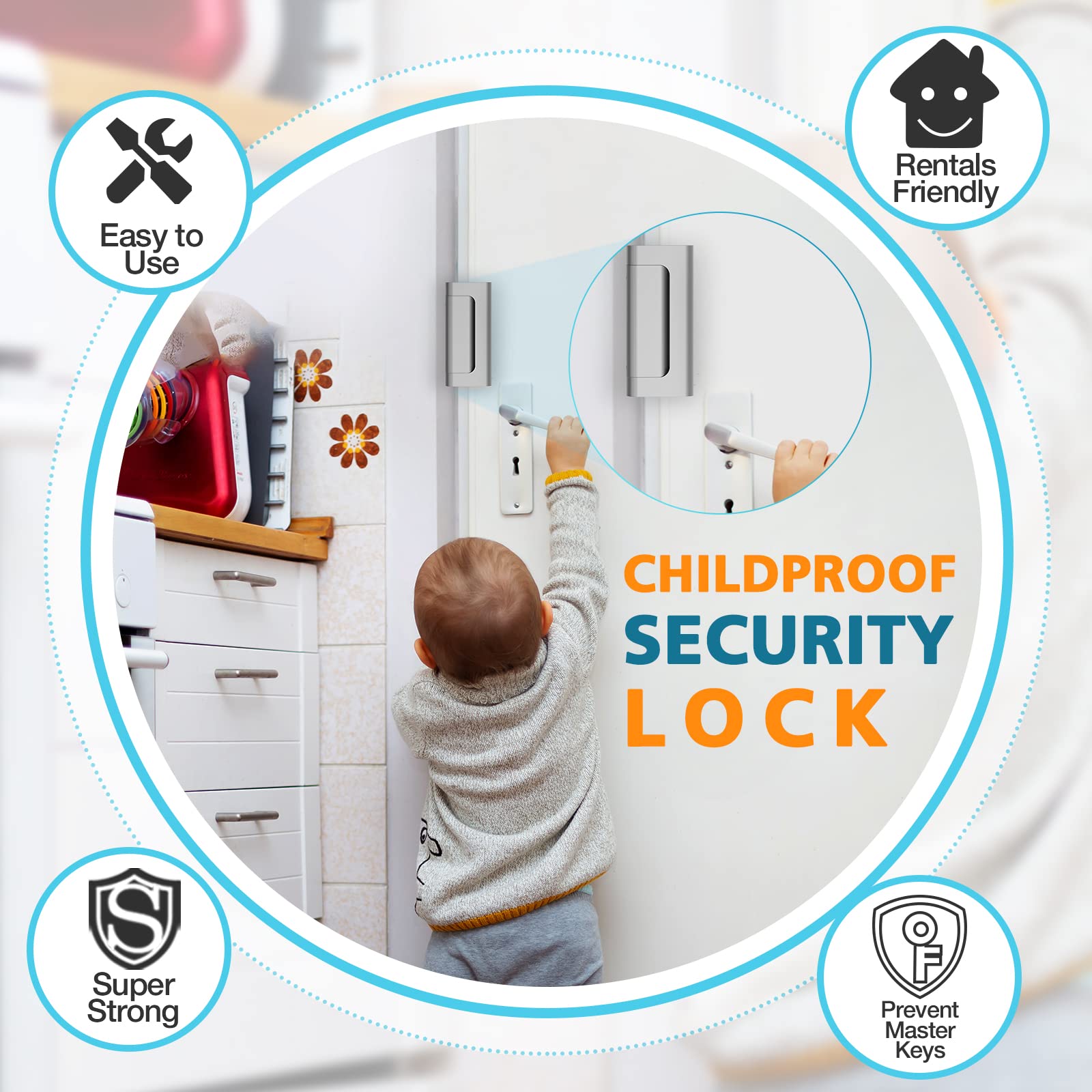 Upgraded Home Security Door Lock - Childproof & Heavy Duty 800 lbs Capacity for Inward Swing Doors | Extra Safety Latch for Apartments & Houses | Perfect for Front Doors, Bedrooms & Kids' Safety Protection