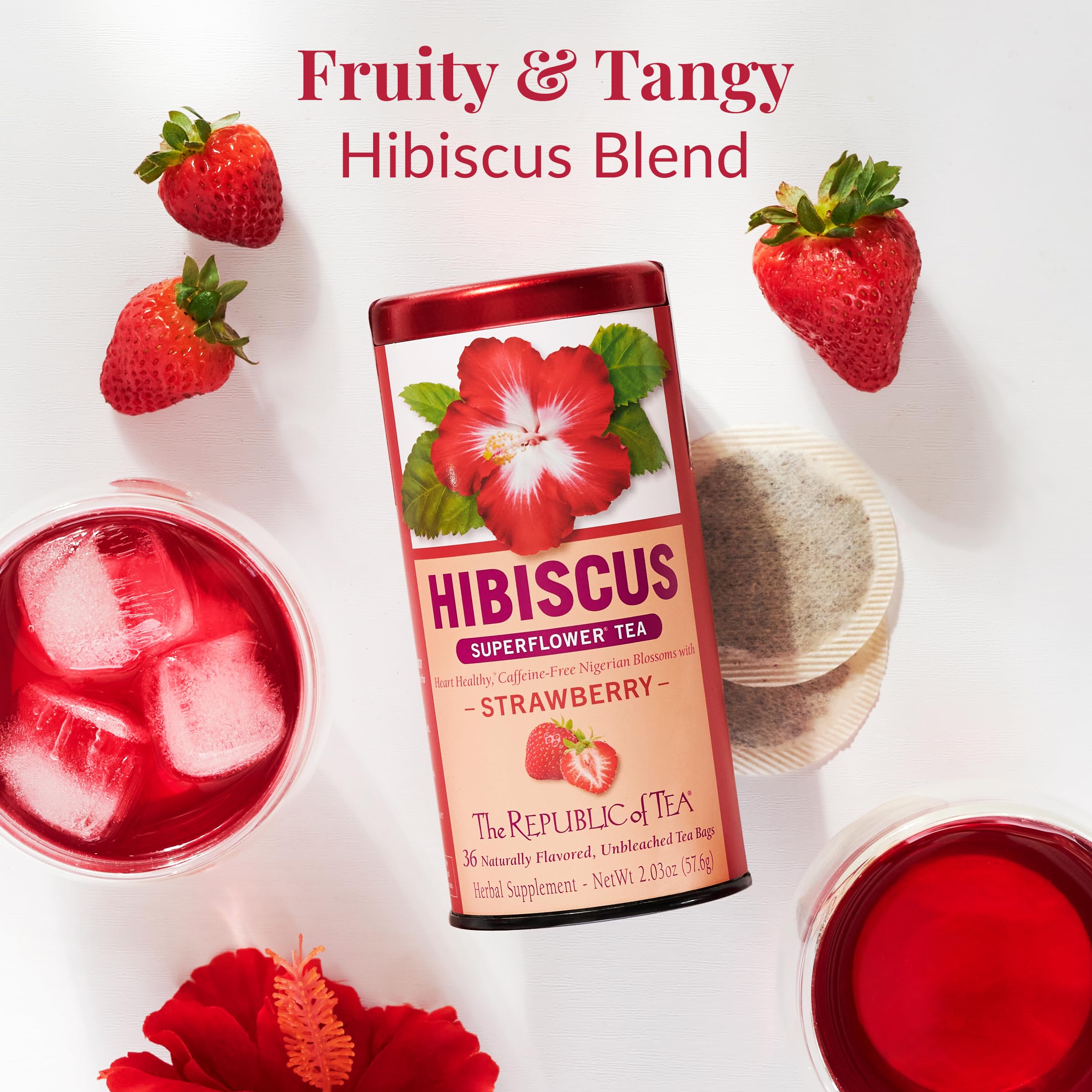 The Republic of Tea Hibiscus Strawberry Herbal Tea - 250 Count Tea Bags | Fruity Superflower Rosehip Blend | Perfect for Iced Tea, Relaxation & Wellness