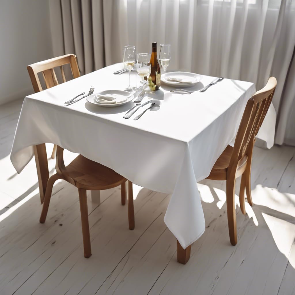 Premium 52x52 Inch White Square Tablecloth - Washable Polyester Fabric Table Cover for Dining, Camping, Outdoor Picnics, Parties & Home Decor